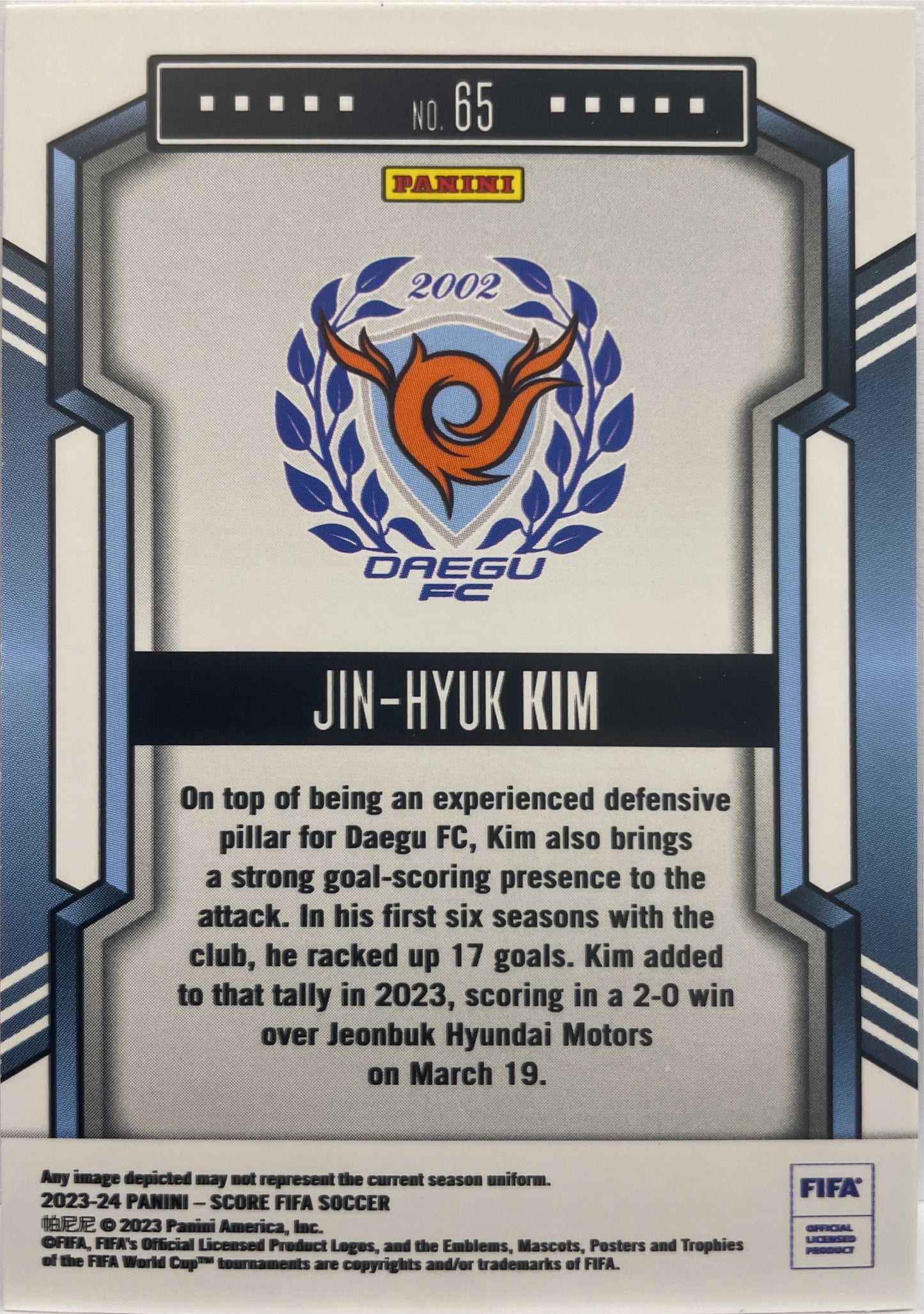 Jin-Hyuk Kim 34/50 Blue Laser Score Fifa 2023/24