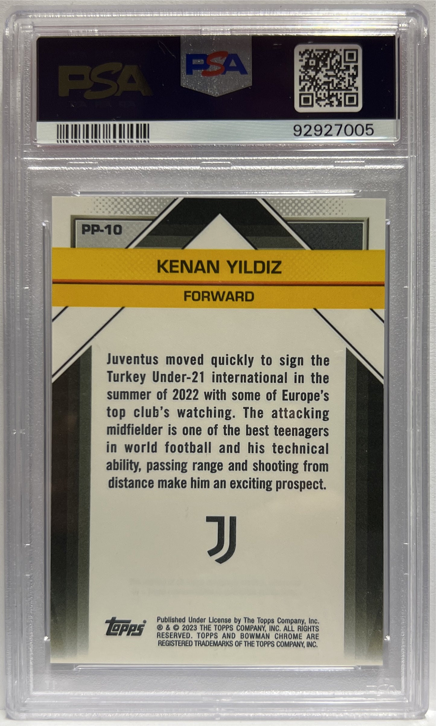 Kenan Yildiz Il Futuro 1ST Bowman Topps Chrome Juventus 2022/23 PSA 10