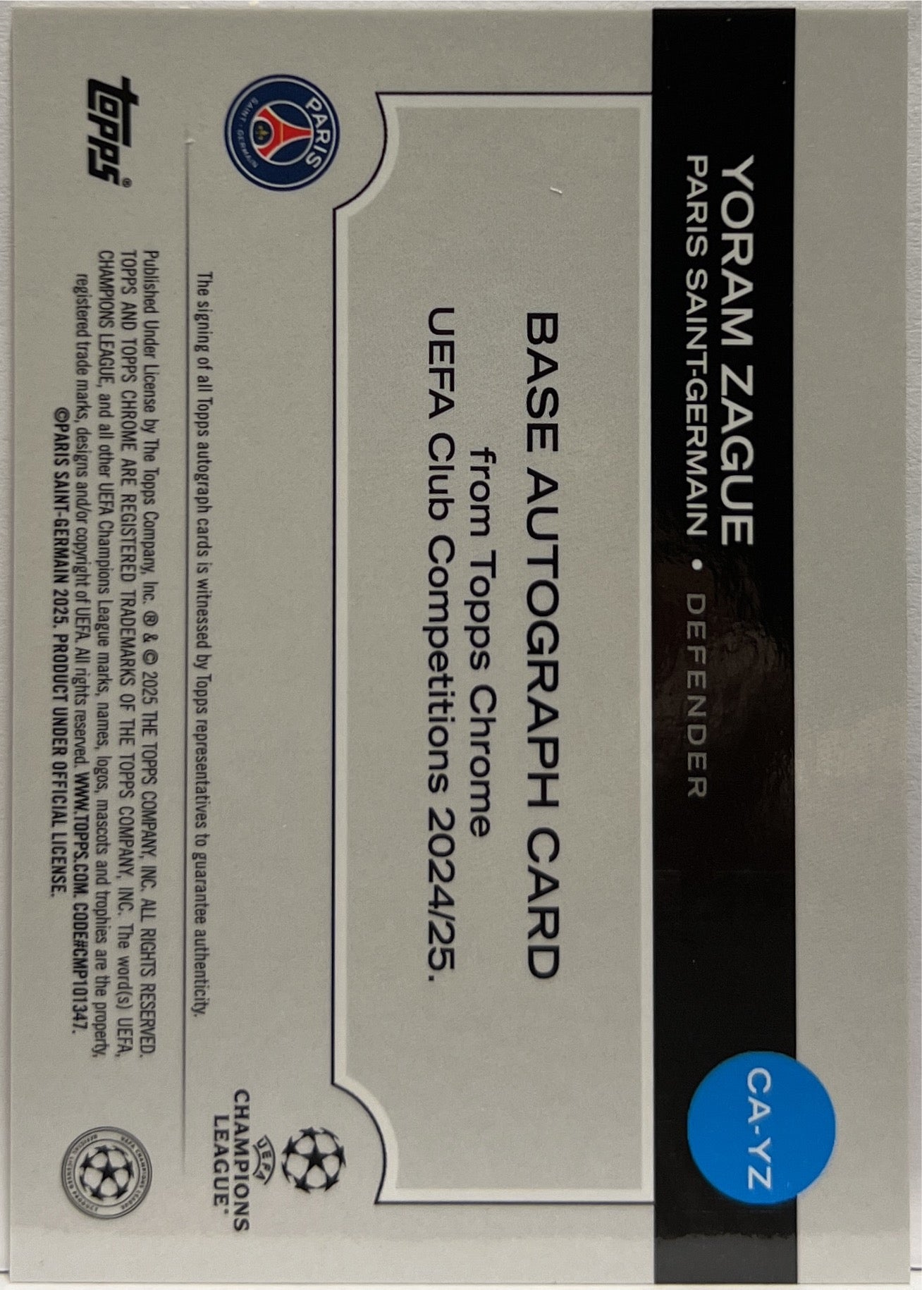 Yoram Zague 17/25 Rookie Autograph Orange Lava Topps Chrome UCC 2024/25