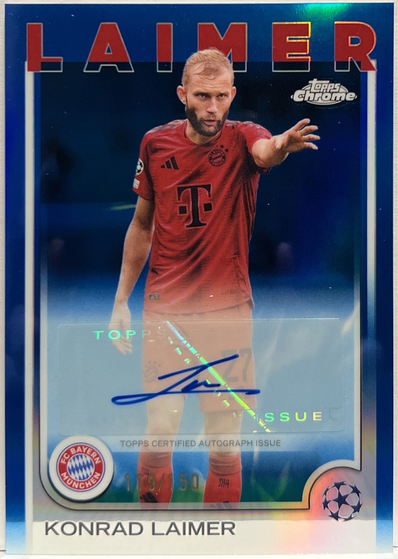 Konrad Laimer 119/150 Autograph Blue Topps Chrome UCC 2024/25