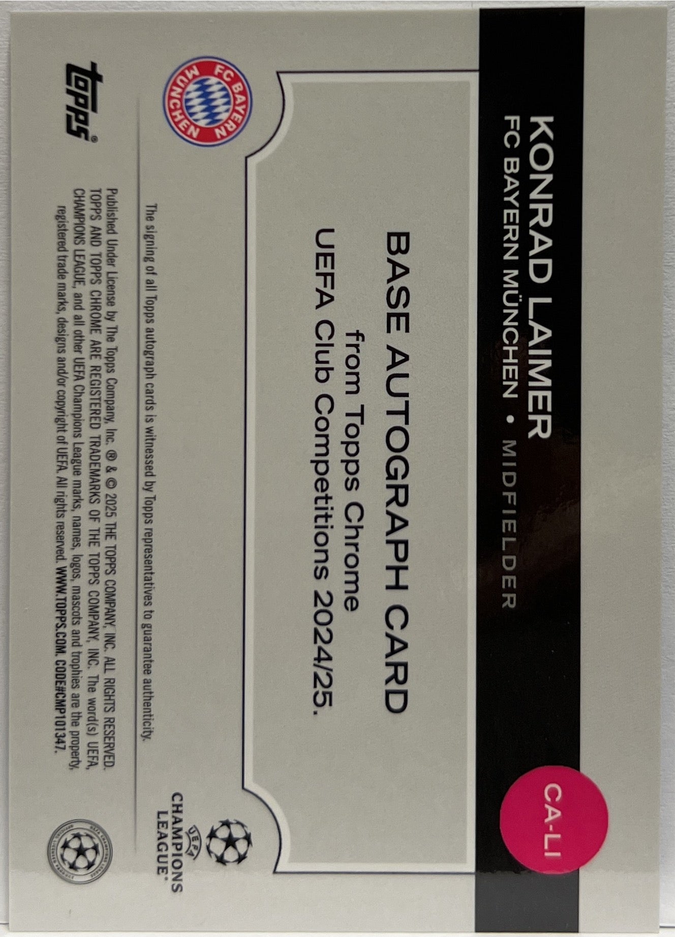 Konrad Laimer 119/150 Autograph Blue Topps Chrome UCC 2024/25