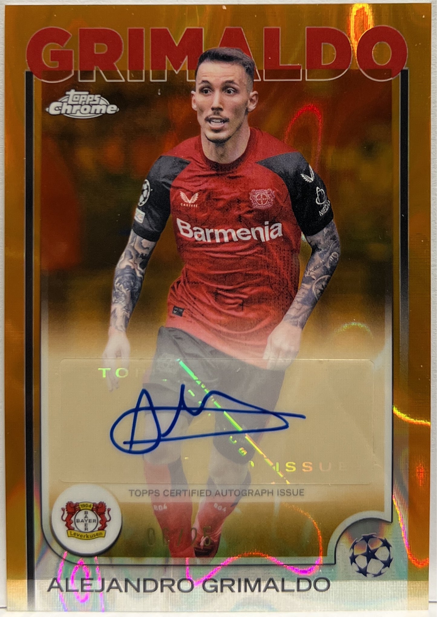 Alejandro Grimaldo 6/25 Autograph Orange Lava Topps Chrome UCC 2024/25