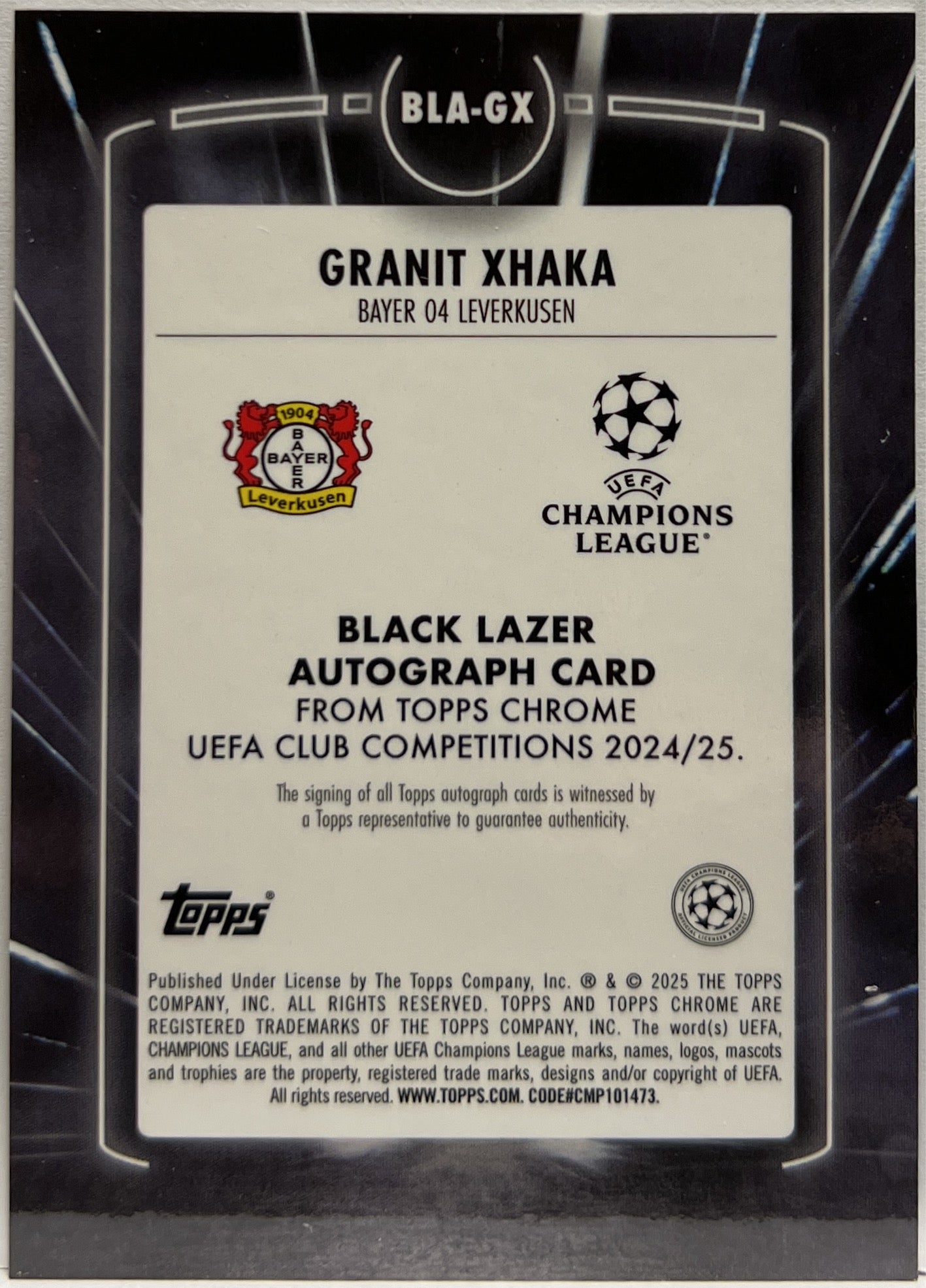 Granit Xhaka Autograph Black Lazer Topps Chrome UCC 2024/25