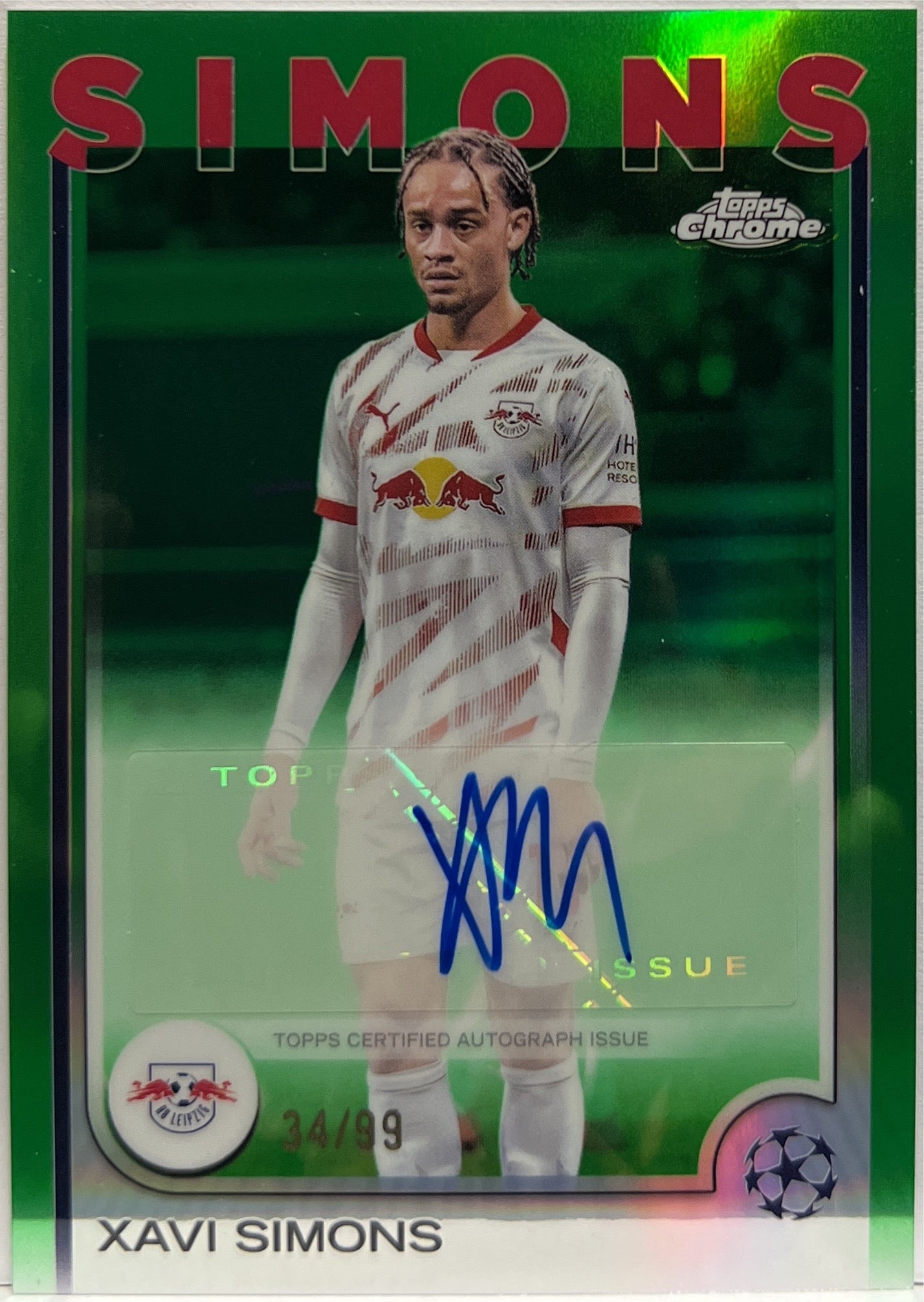 Xavi Simons 34/99 Autograph Green Topps Chrome UCC 2024/25