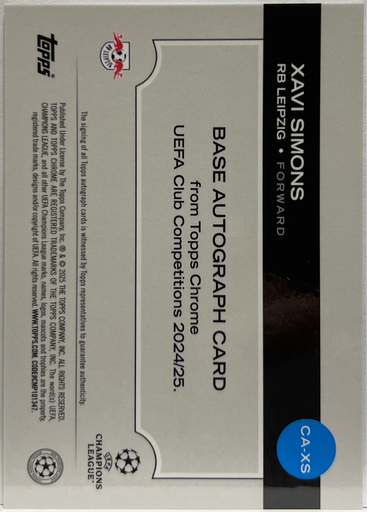Xavi Simons 34/99 Autograph Green Topps Chrome UCC 2024/25