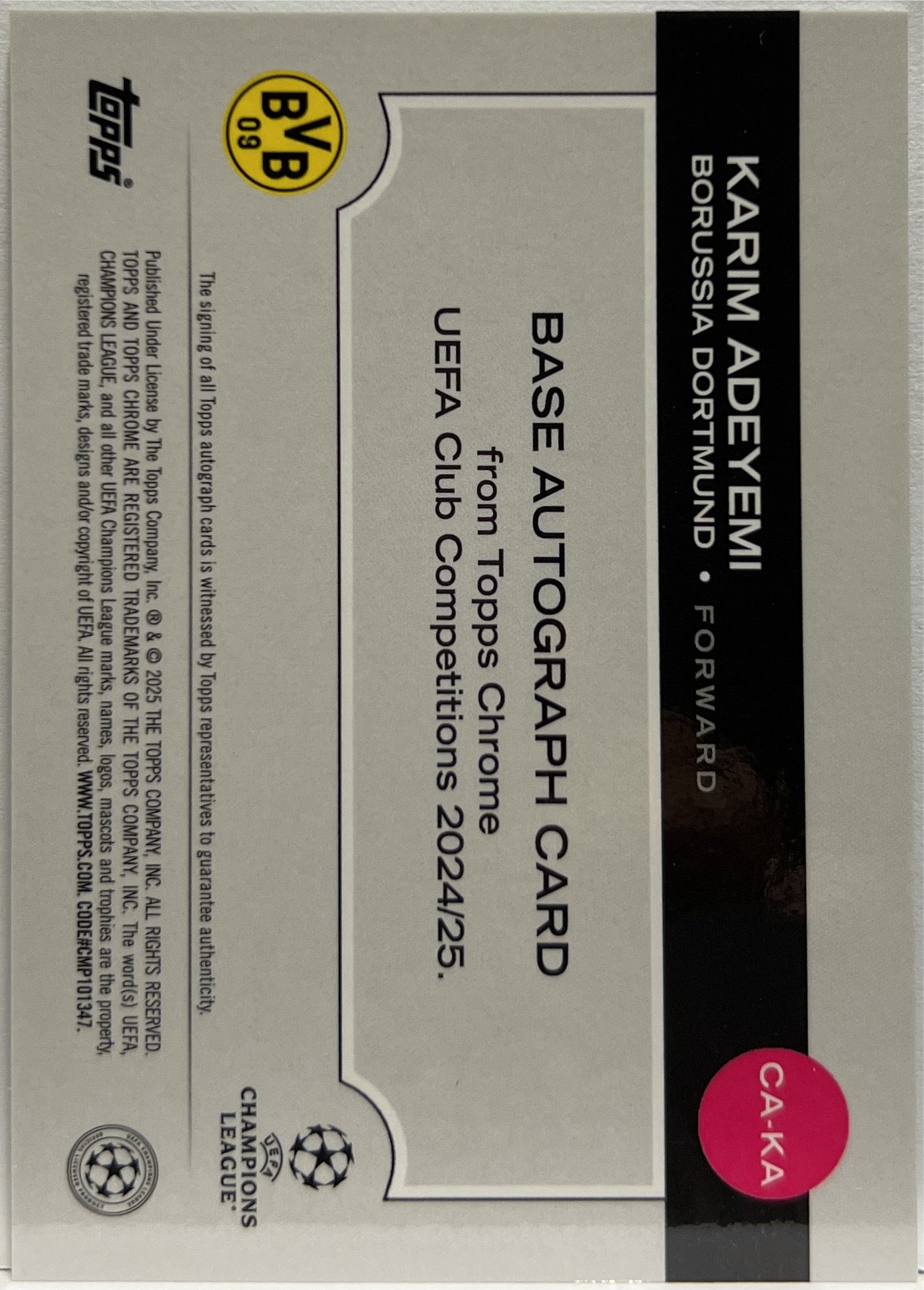 Karim Adeyemi 71/99 Autograph Green Topps Chrome UCC 2024/25