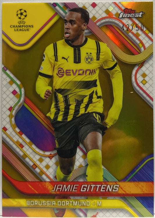 Jamie Gittens 42/50 Gold Topps Finest UCC 2024/25