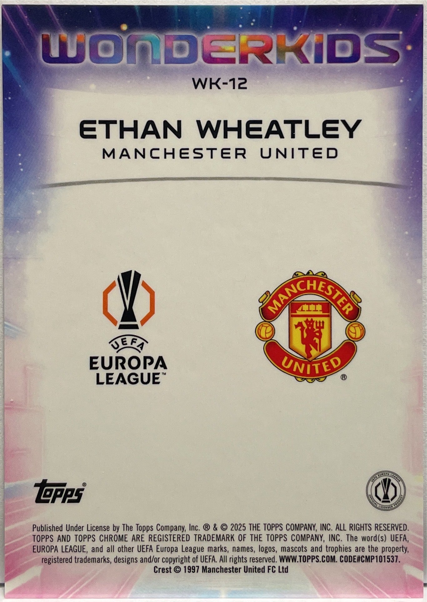 Ethan Wheatley 48/199 Rookie Wonderkids Aqua Topps Chrome UCC 2024/25
