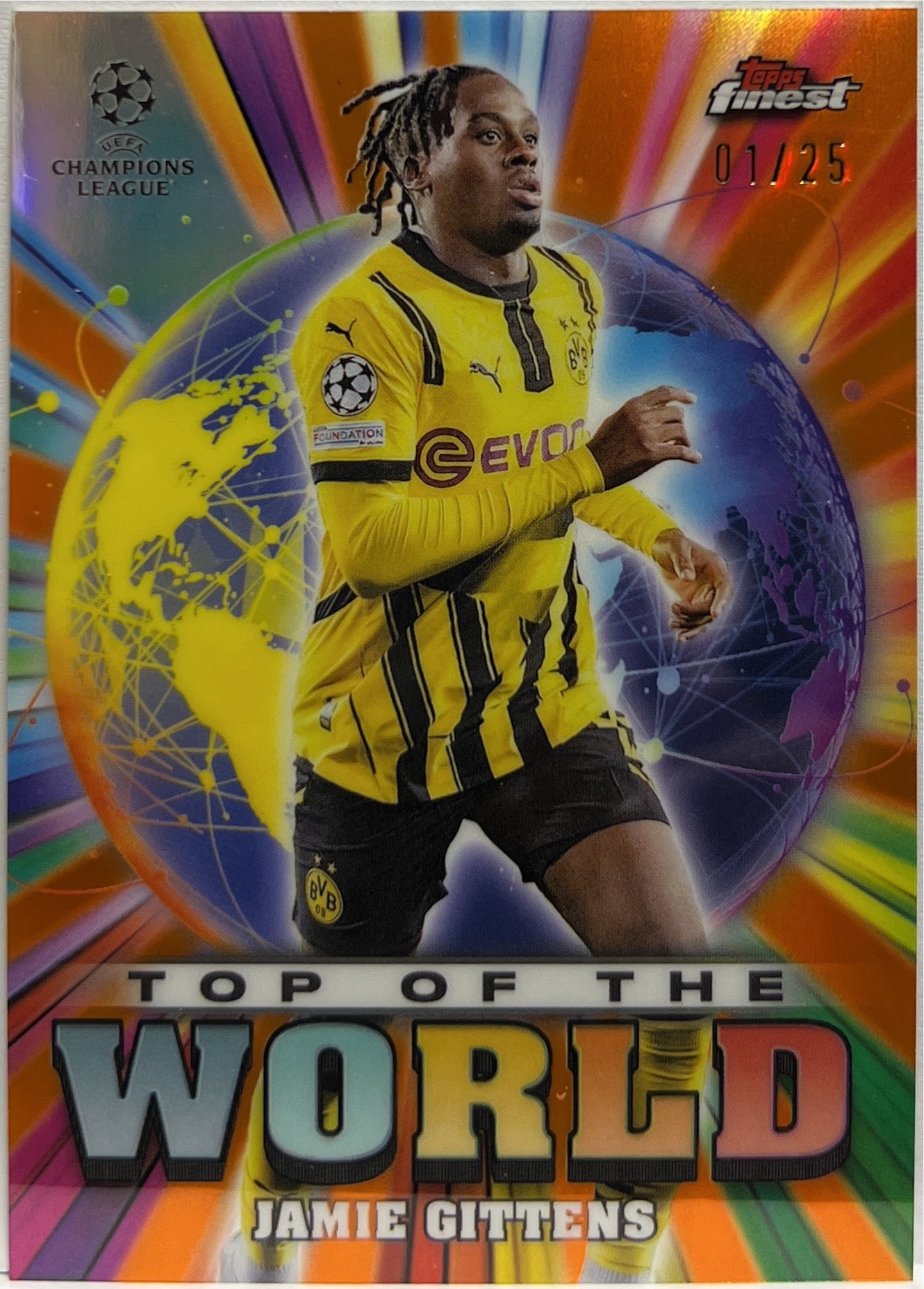Jamie Gittens 1/25 Top of The World Orange Topps Finest UCC 2024/25
