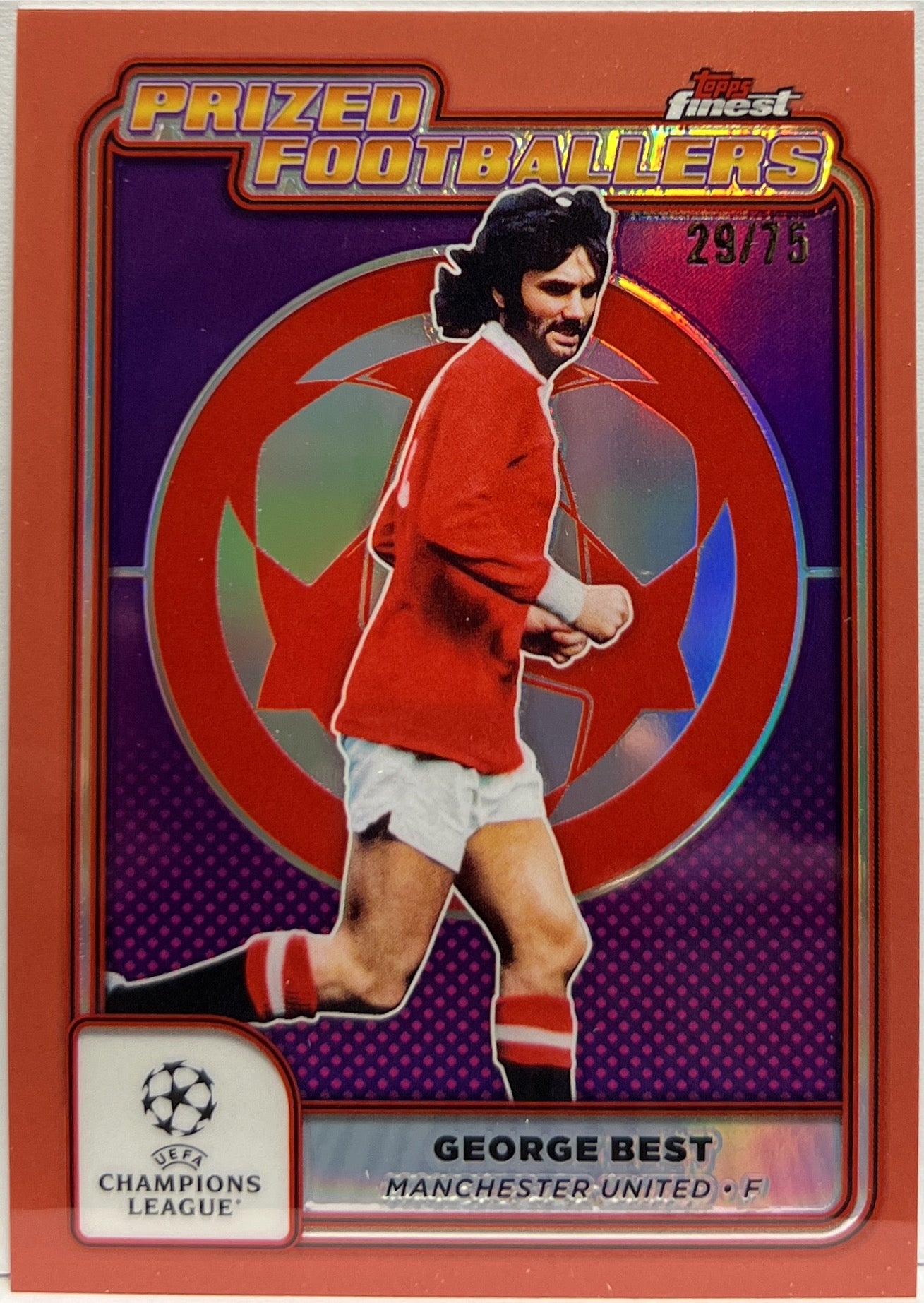 George Best 29/75 Prized Footballers Rose Gold Topps Finest UCC 2024/25