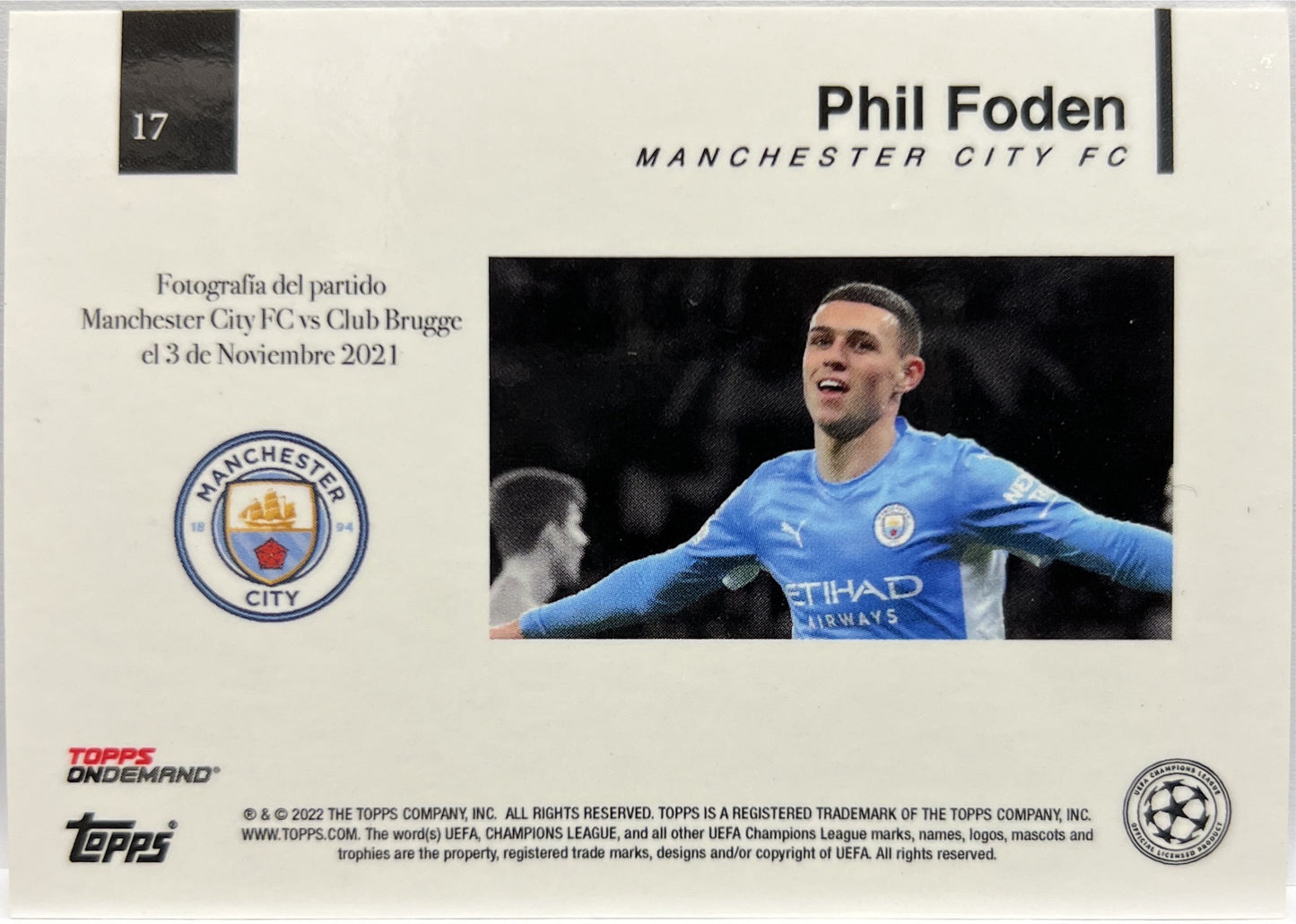 Phil Foden 19/49 Topps On Demand 2021/22