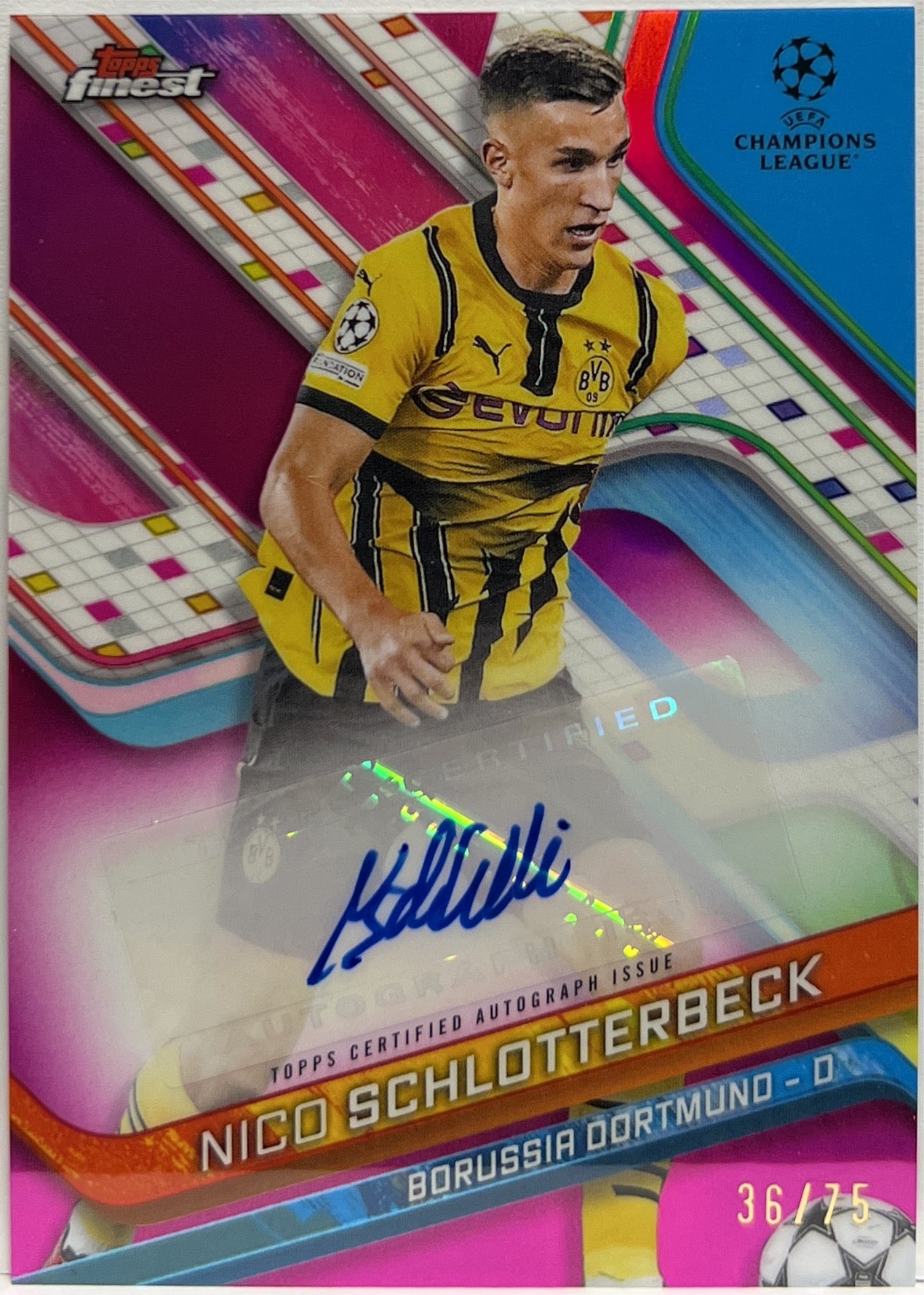 Nico Schlotterbeck 36/75 Autograph Magenta Topps Finest UCC 2024/25