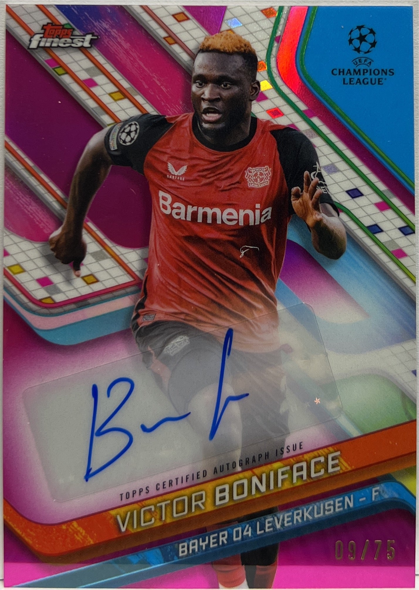 Victor Boniface 9/75 Autograph Magenta Topps Finest UCC 2024/25