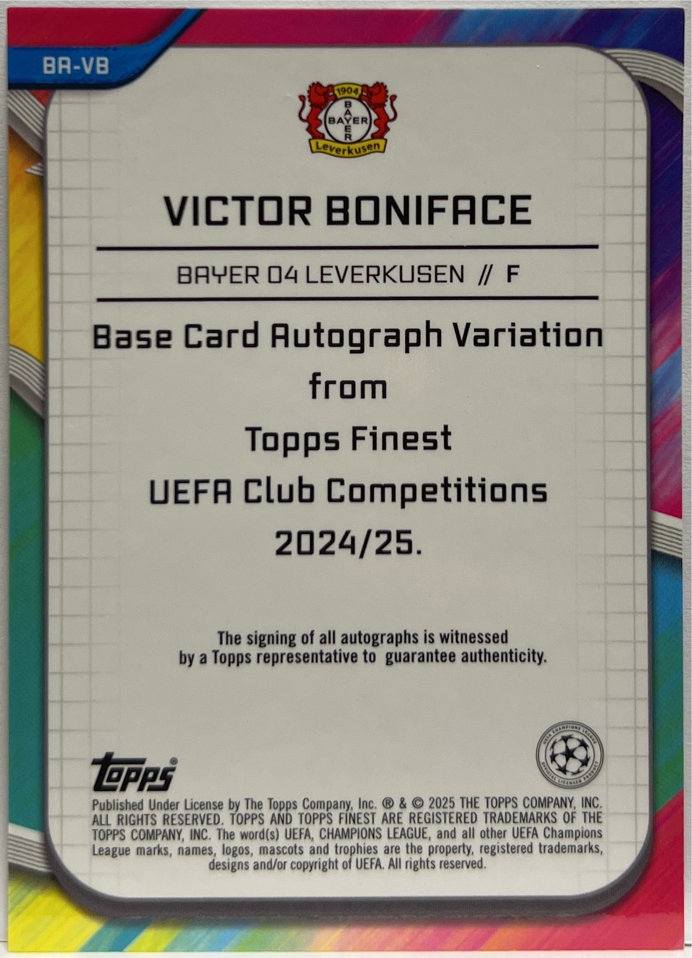 Victor Boniface 9/75 Autograph Magenta Topps Finest UCC 2024/25