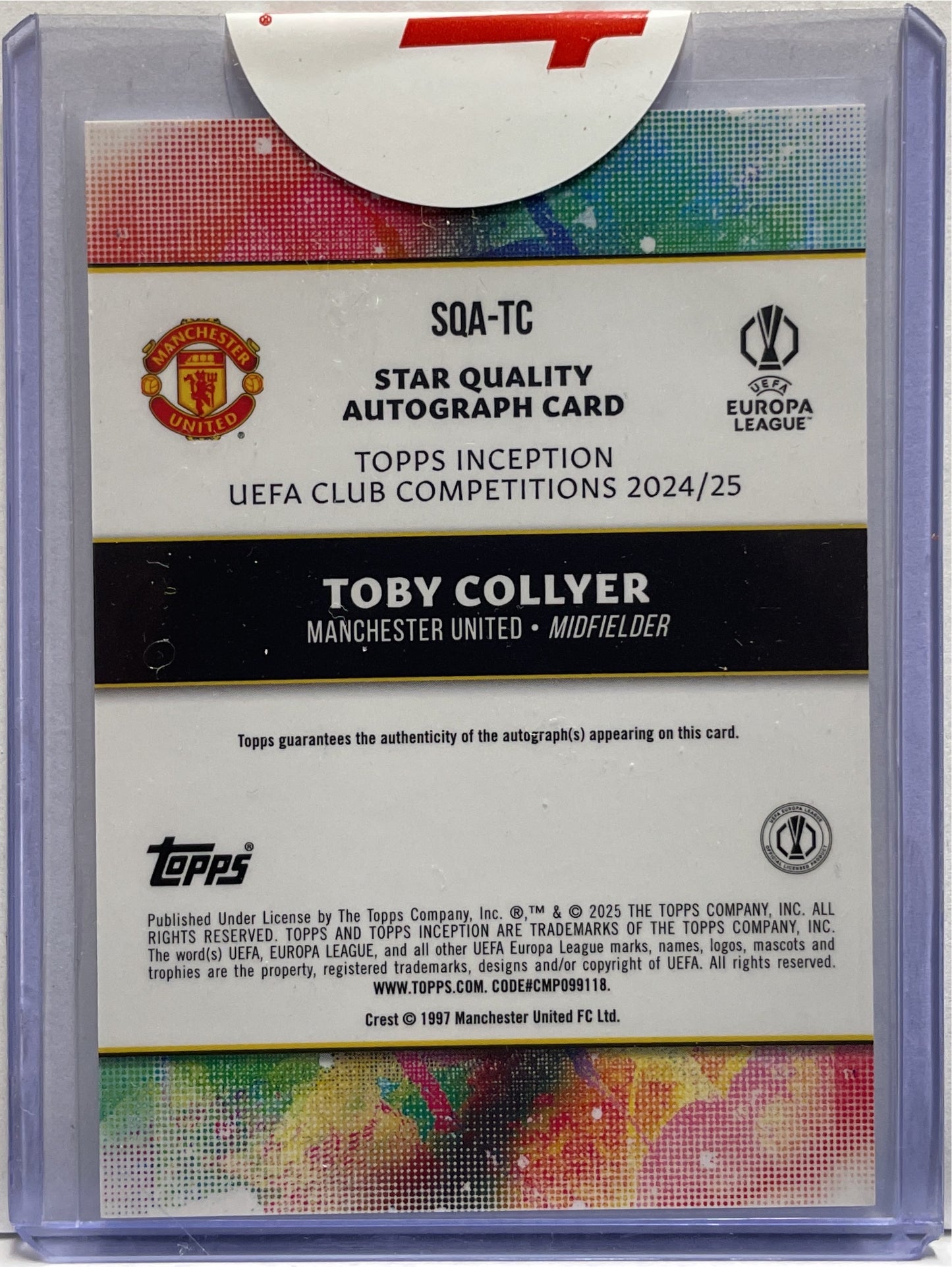 Toby Collyer Rookie Autograph Star Quality Topps Inception 2024/25