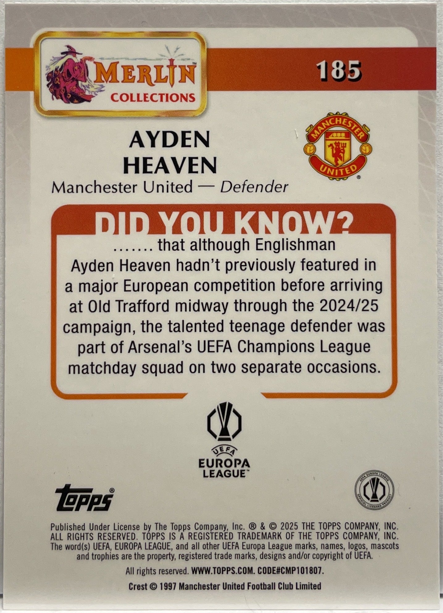Ayden Heaven 6/75 Rookie Aqua Topps Merlin UCC 2024/25