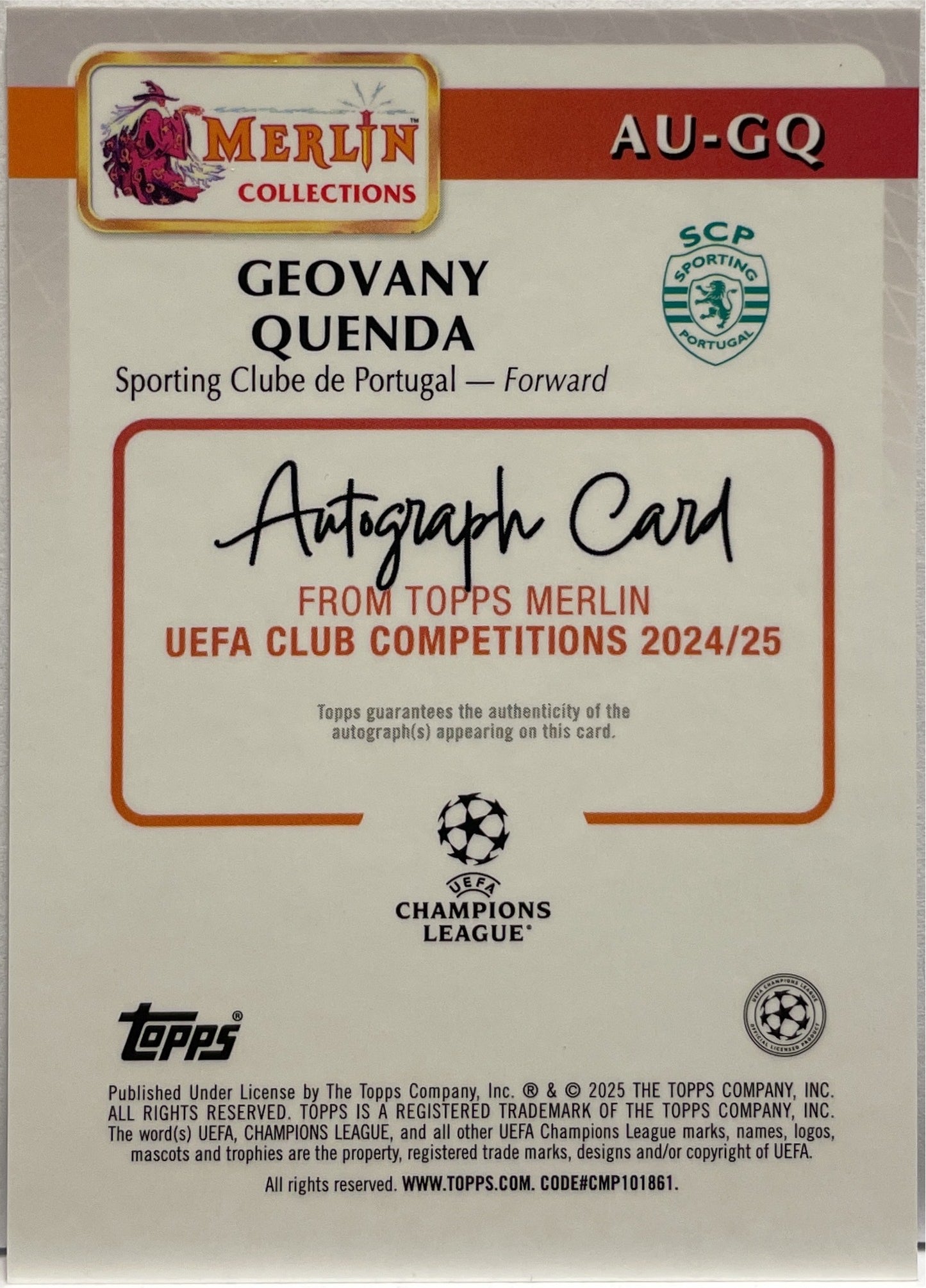 Geovany Quenda Rookie Autograph Topps Merlin UCC 2024/25