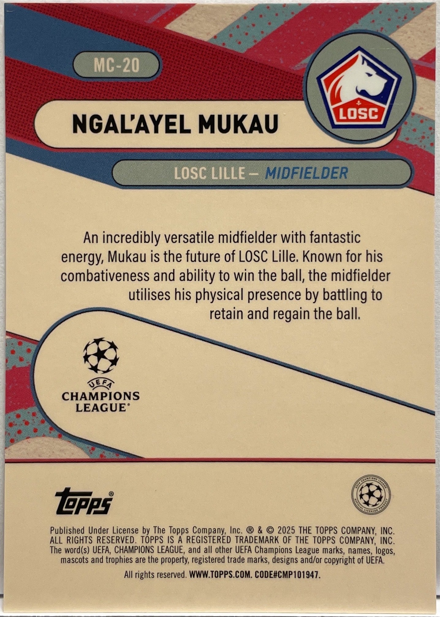Ngal Ayel Mukau 3/5 Rookie Merlin's Chosen One Red Mojo Topps Merlin UCC 2024/25