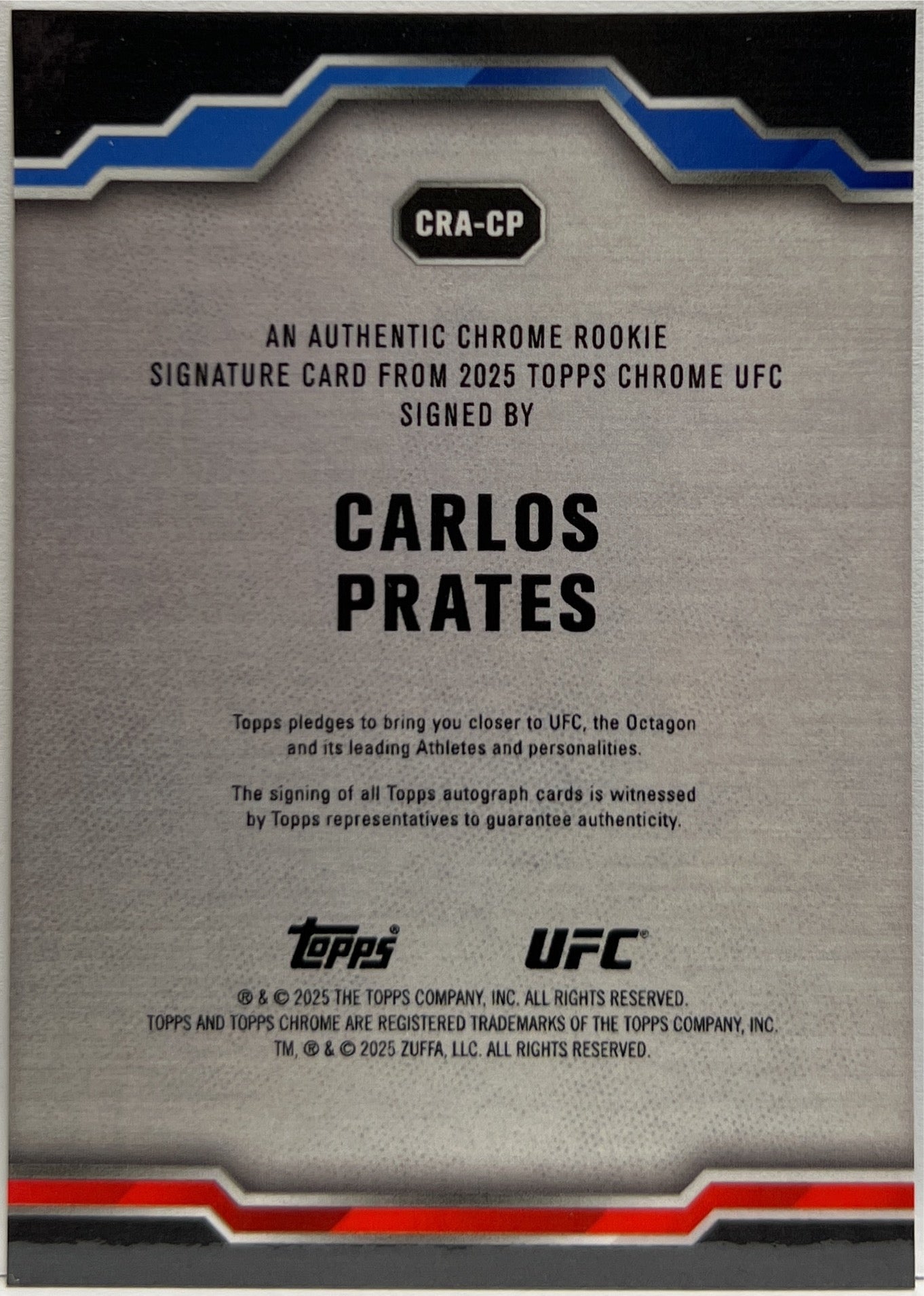 Carlos Prates Rookie Autograph Topps Chrome UFC 2024