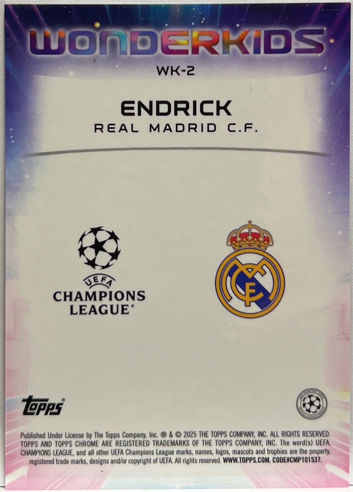 Endrick 22/50 Rookie Wonderkids Gold Topps Chrome UCC 2024/25