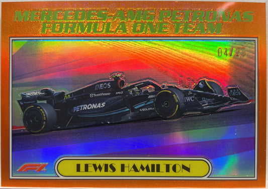 Lewis Hamilton Mercedes Team 4/25 Orange Topps Chrome F1 2023