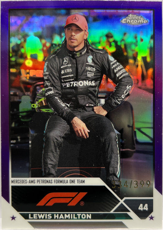 Lewis Hamilton 334/399 Purple Topps Chrome F1 2023
