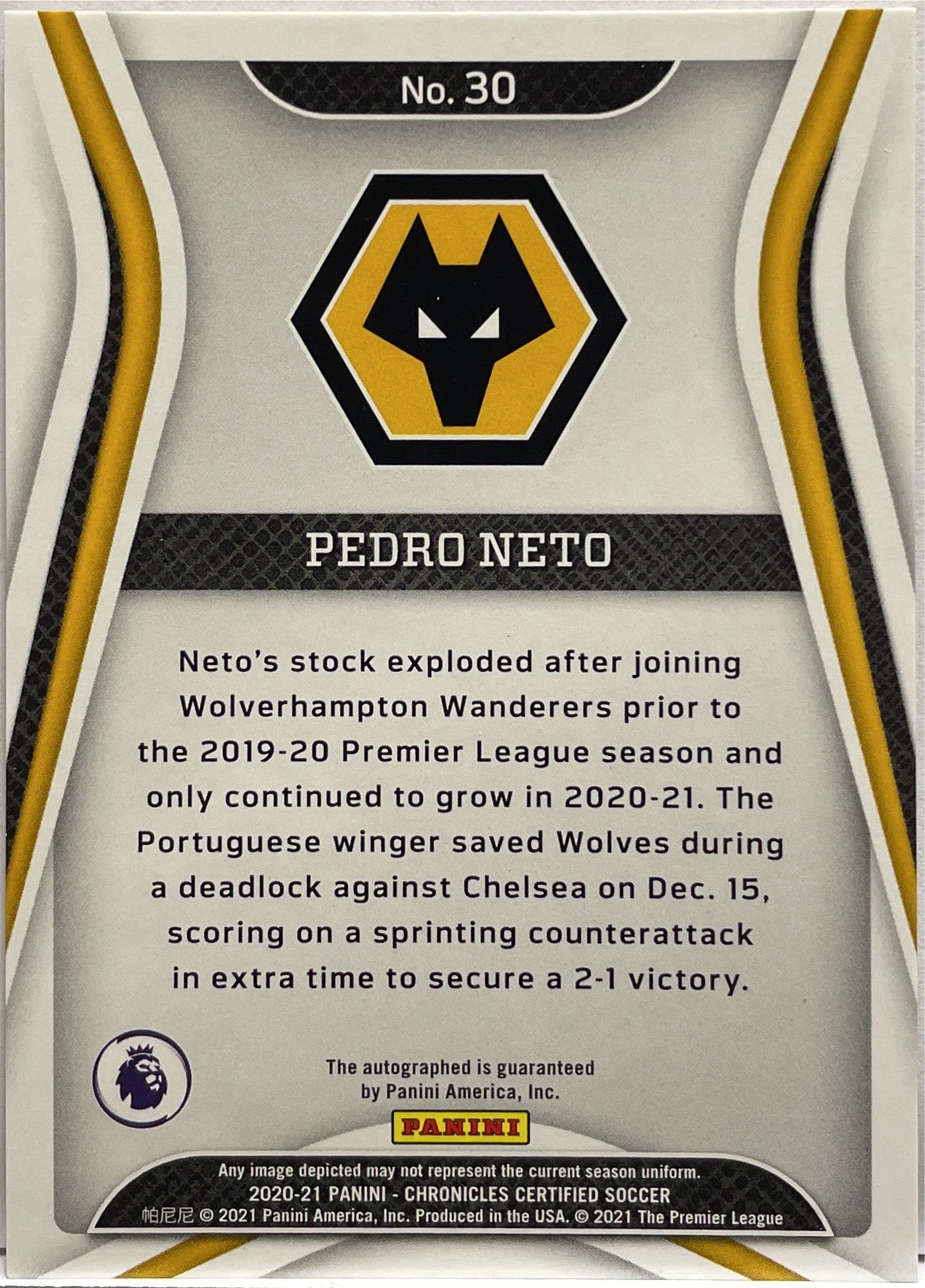 Pedro Neto 14/47 Autograph Certified Panini Chronicles 2020/21