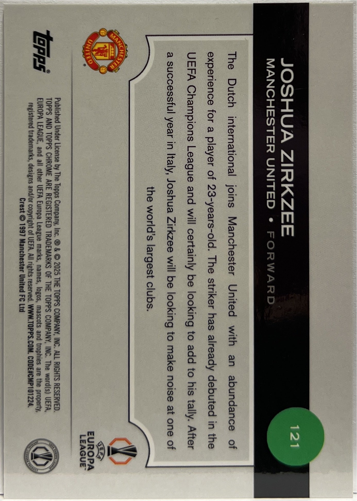 Joshua Zirkzee 4/10 Black Topps Chrome UCC 2024/25