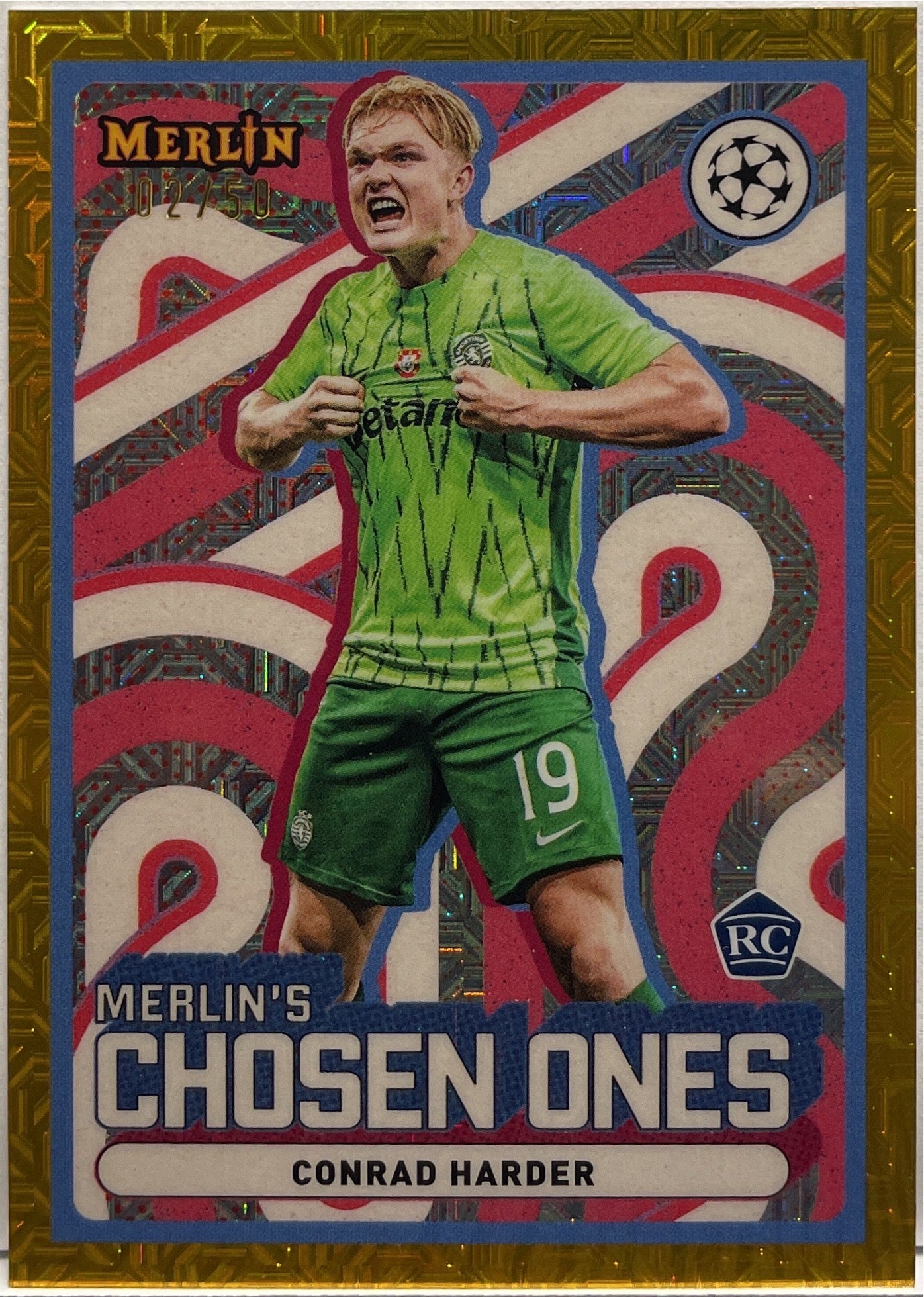 Conrad Harder 2/50 Rookie Merlin's Chosen One Gold Mojo Topps Merlin UCC 2024/25