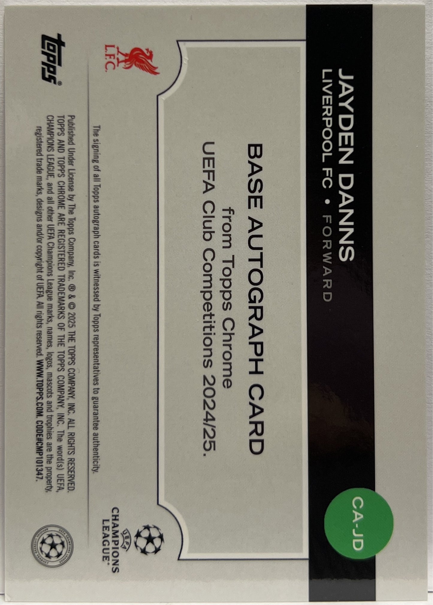 Jayden Danns 153/250 Rookie Autograph Pink Topps Chrome UCC 2024/25