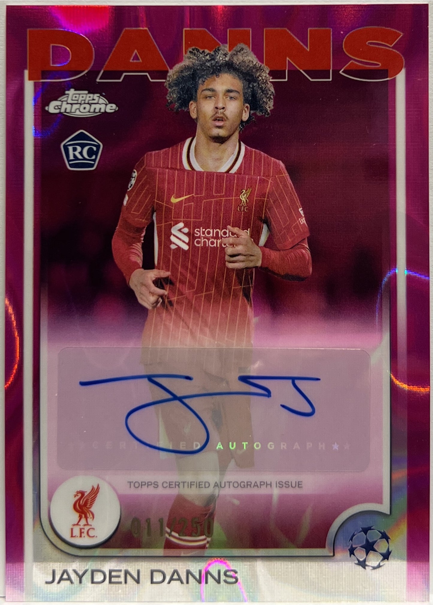 Jayden Danns 11/250 Rookie Autograph Pink Lava Topps Chrome UCC 2024/25