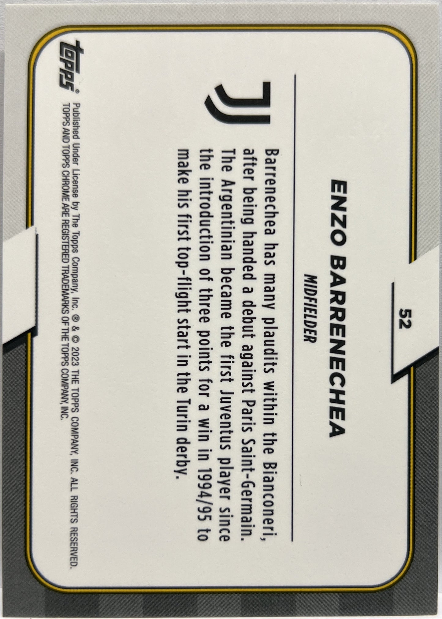 Enzo Barrenechea 15/50 Rookie Gold Topps Chrome Juventus 2022/23