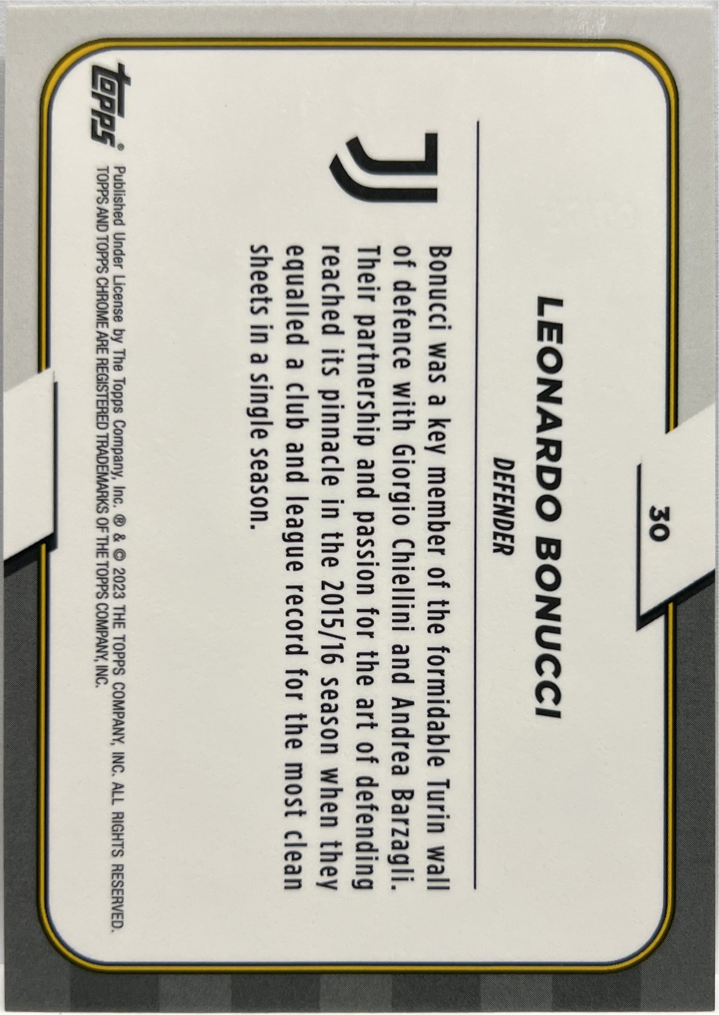 Leonardo Bonucci 62/75 Zebra Topps Chrome Juventus 2022/23