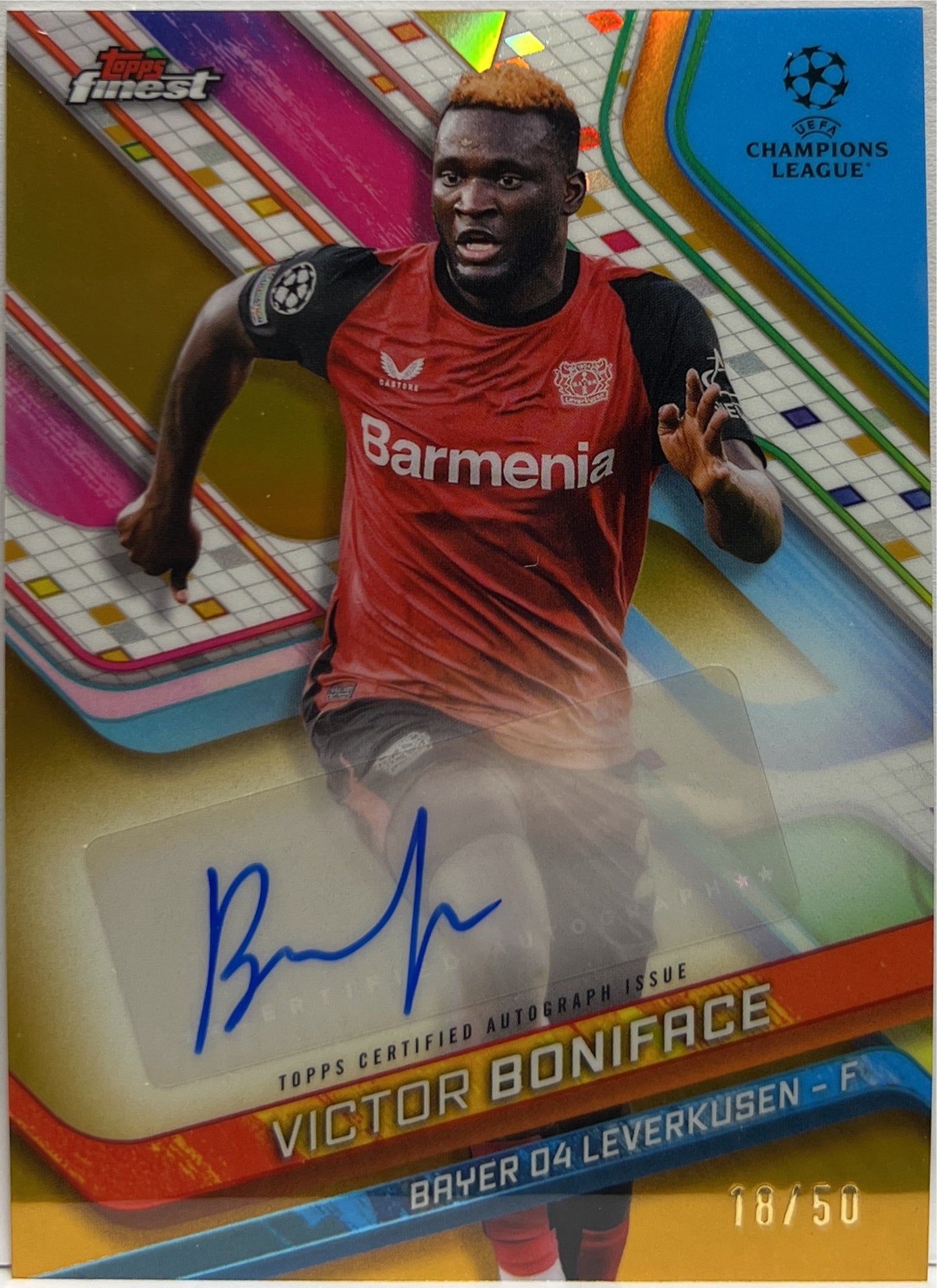 Victor Boniface 18/50 Autograph Gold Topps Finest UCC 2024/25