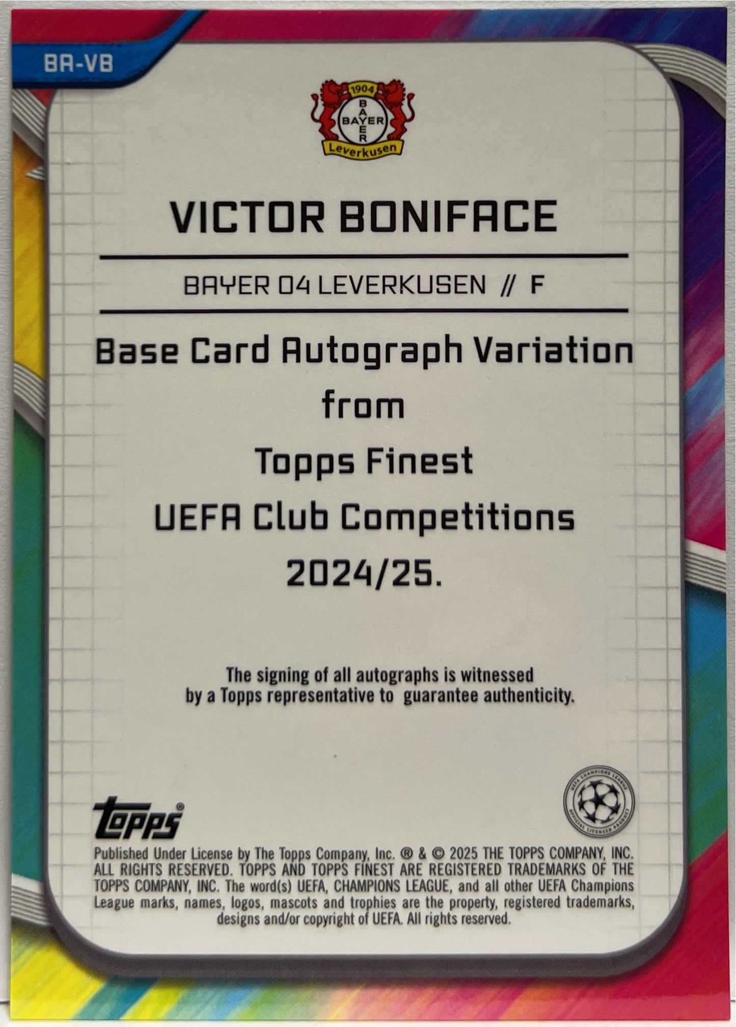 Victor Boniface 18/50 Autograph Gold Topps Finest UCC 2024/25