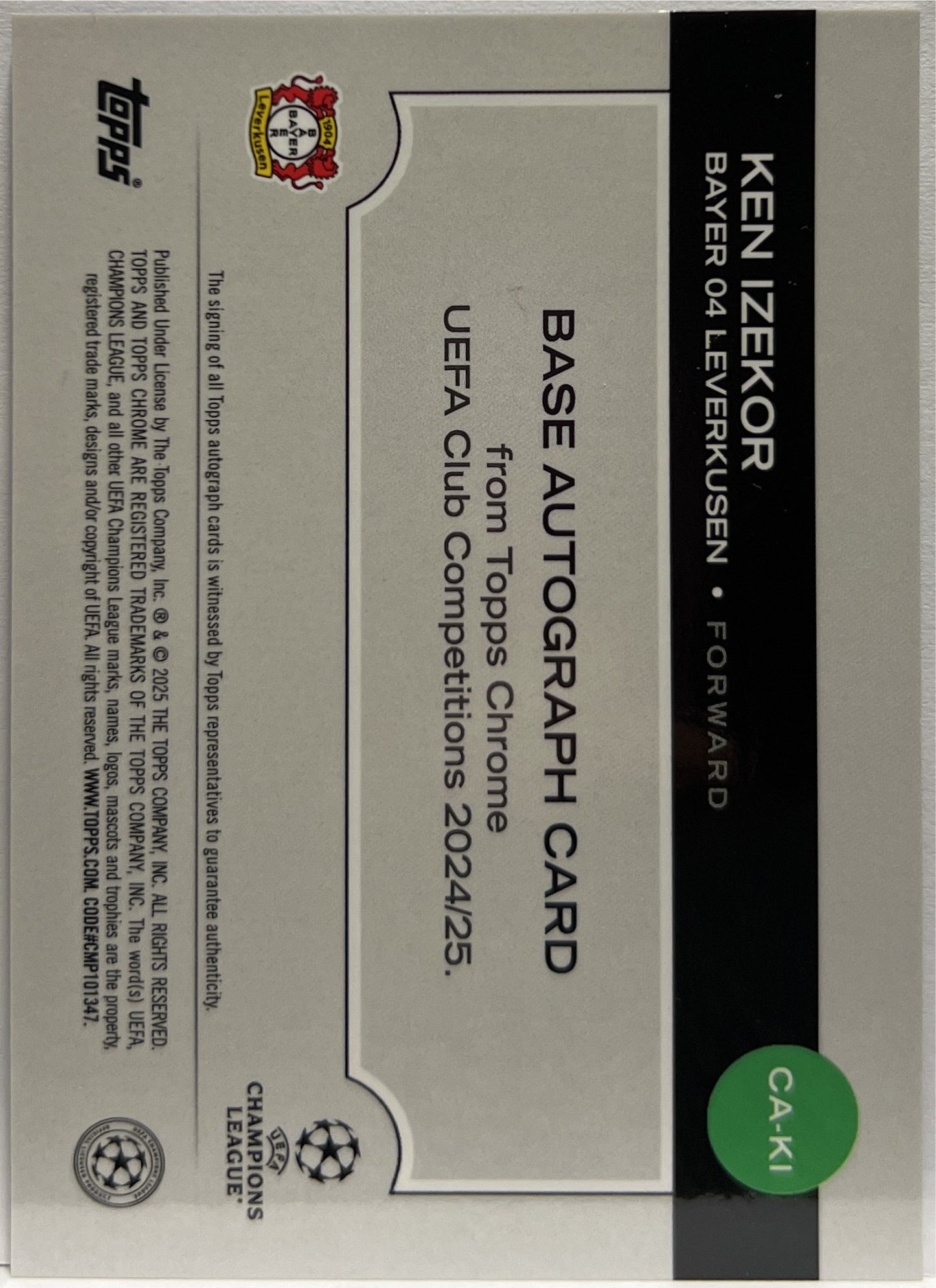 Ken Izekor 122/150 Rookie Autograph Pink Lava Topps Chrome UCC 2024/25