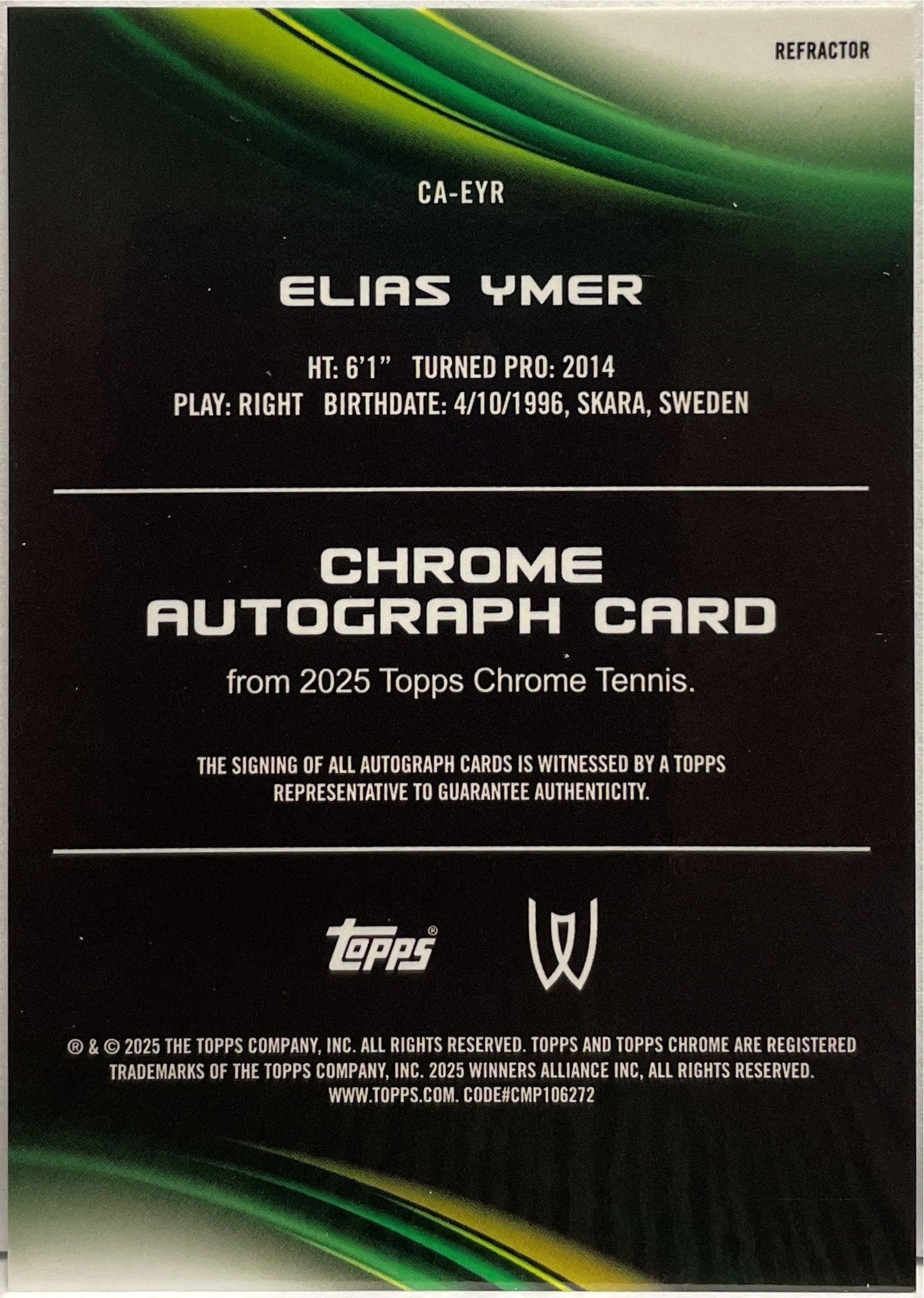 Eias Ymer Autograph Refractor Topps Chrome Tennis 2025