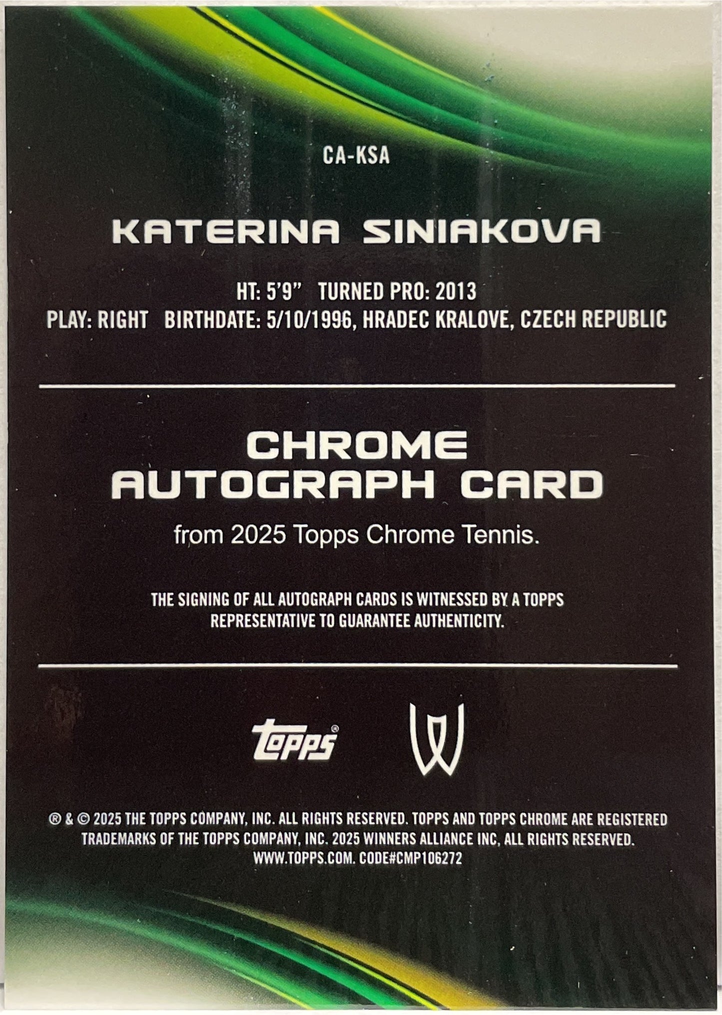 Katerina Siniakova Autograph Topps Chrome Tennis 2025