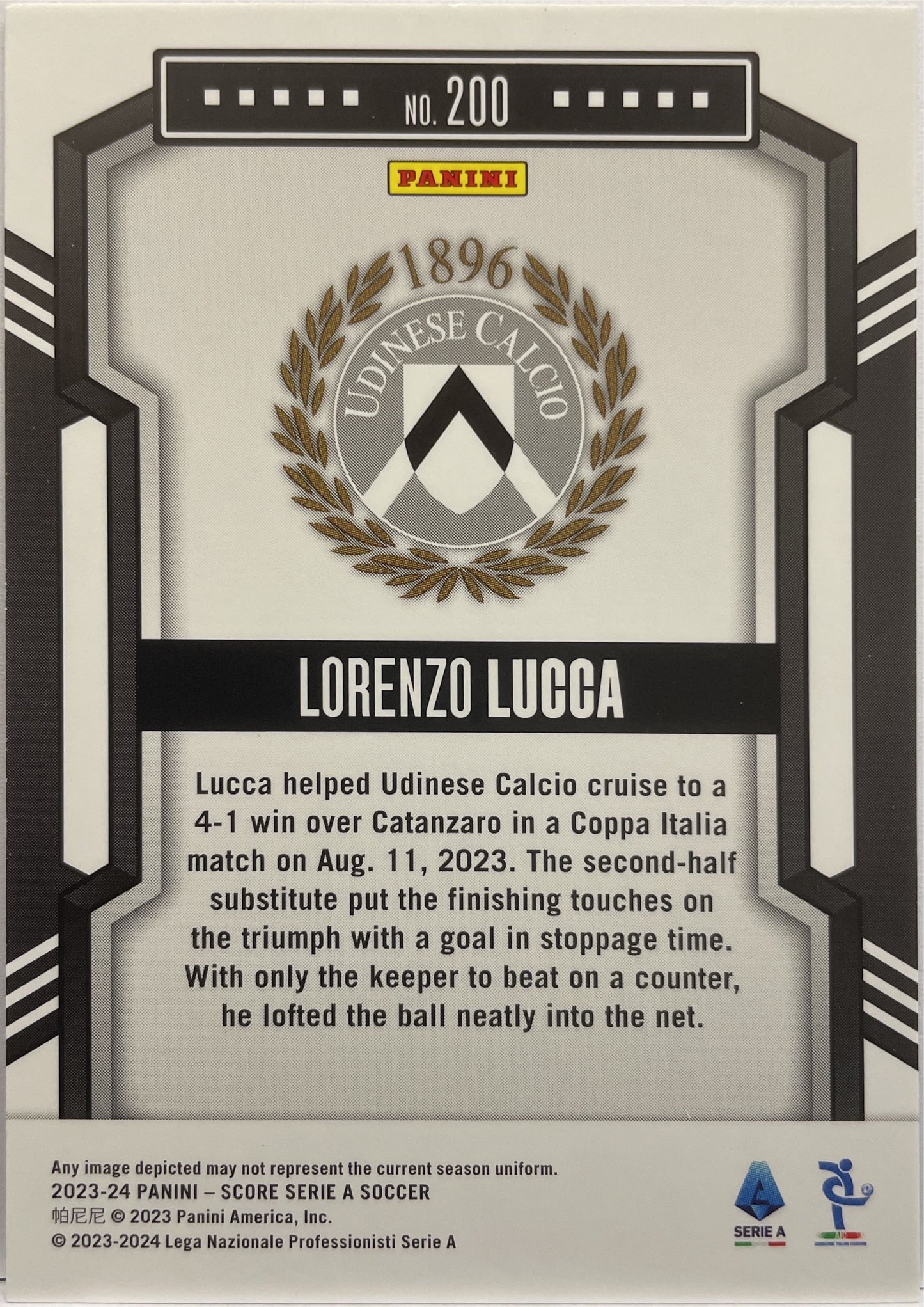 Lorenzo Lucca 1/1 One Of One Black Swirl Score Serie A 2023/24