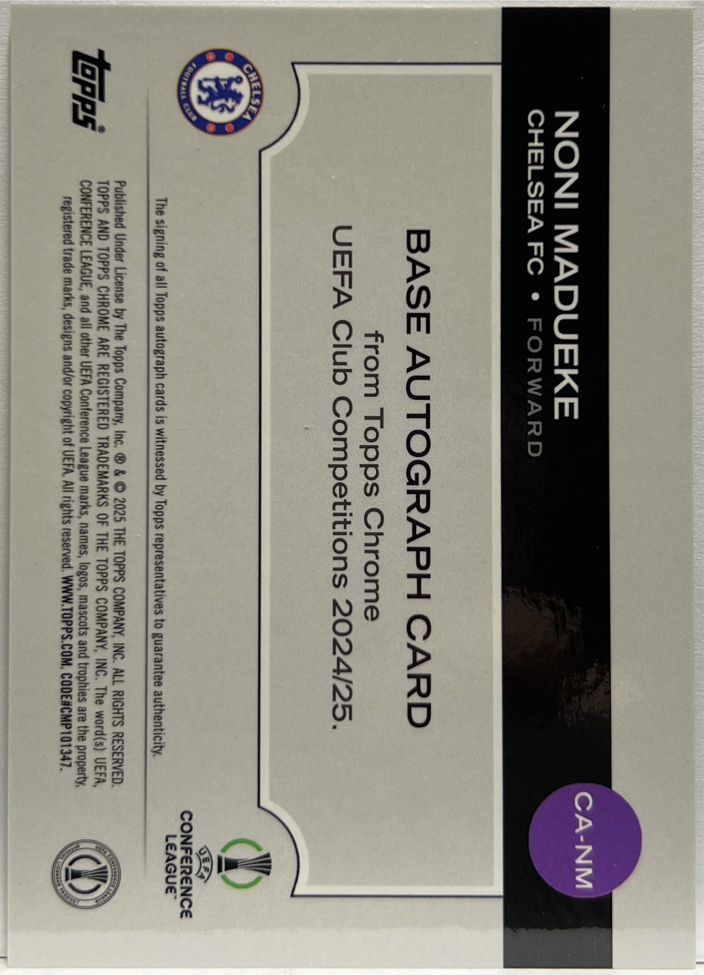 Noni Madueke 156/199 Autograph Aqua Lava Topps Chrome UCC 2024/25