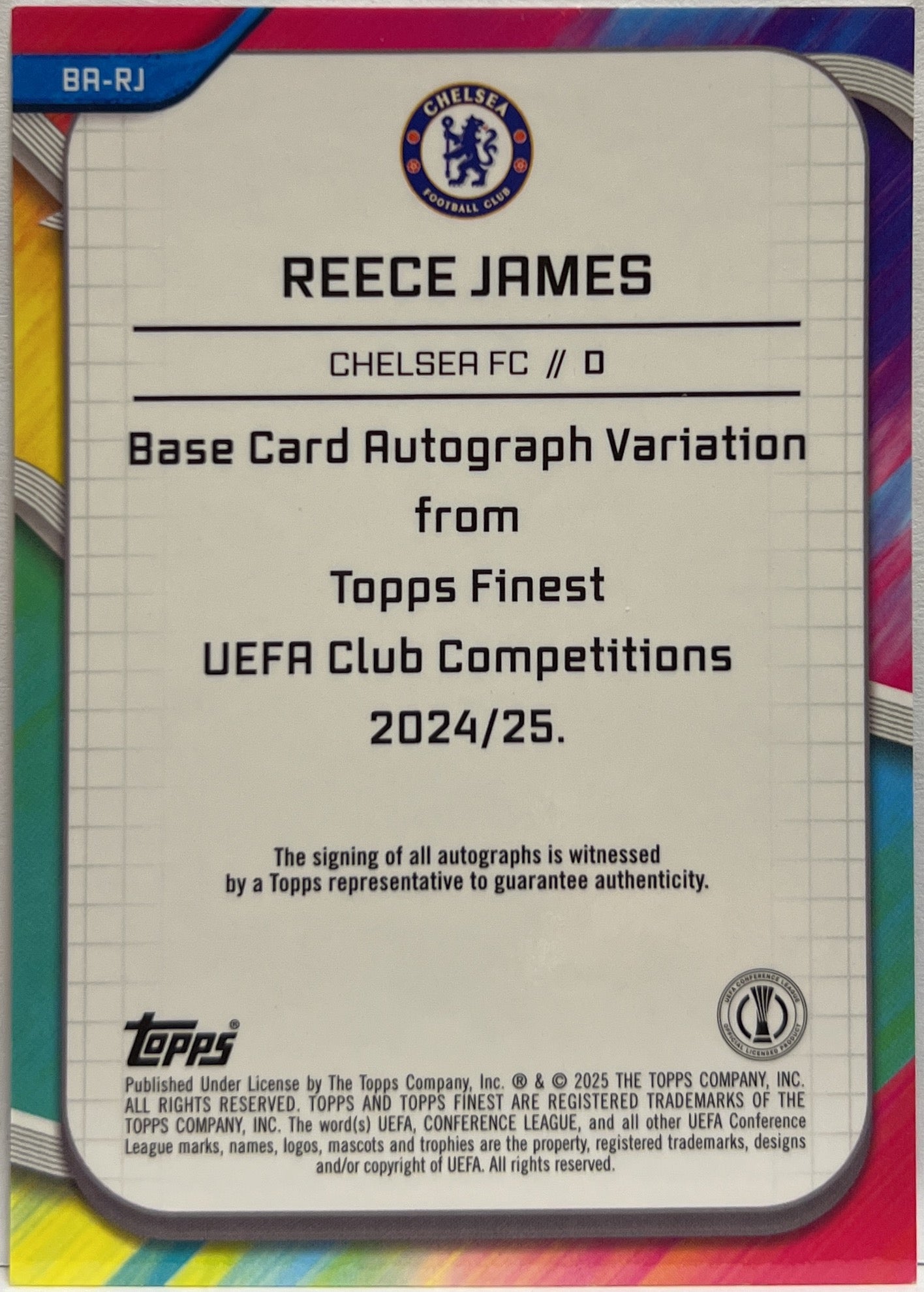 Reece James 144/150 Autograph Blue Topps Finest UCC 2024/25