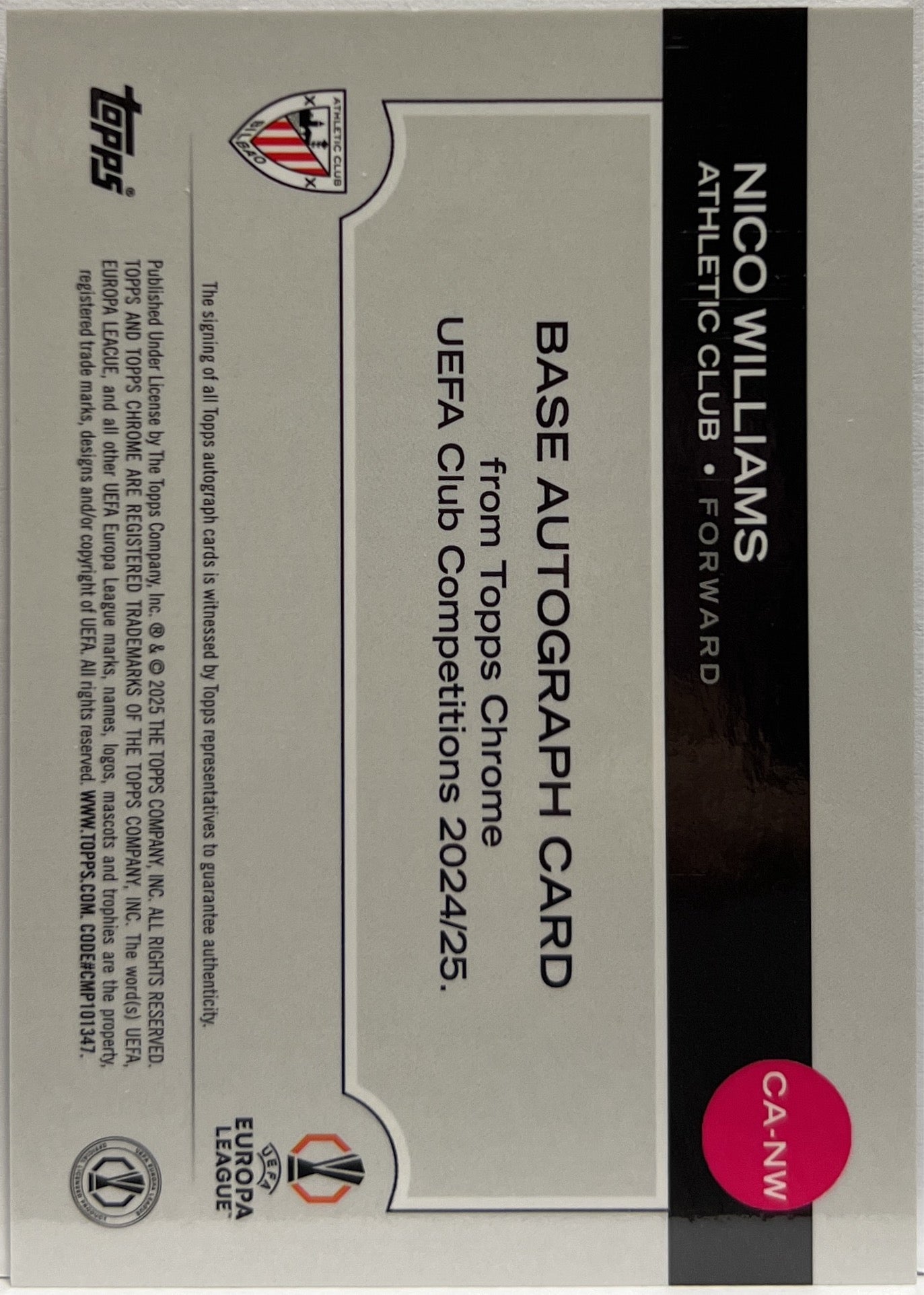 Nico Williams Autograph Topps Chrome UCC 2024/25