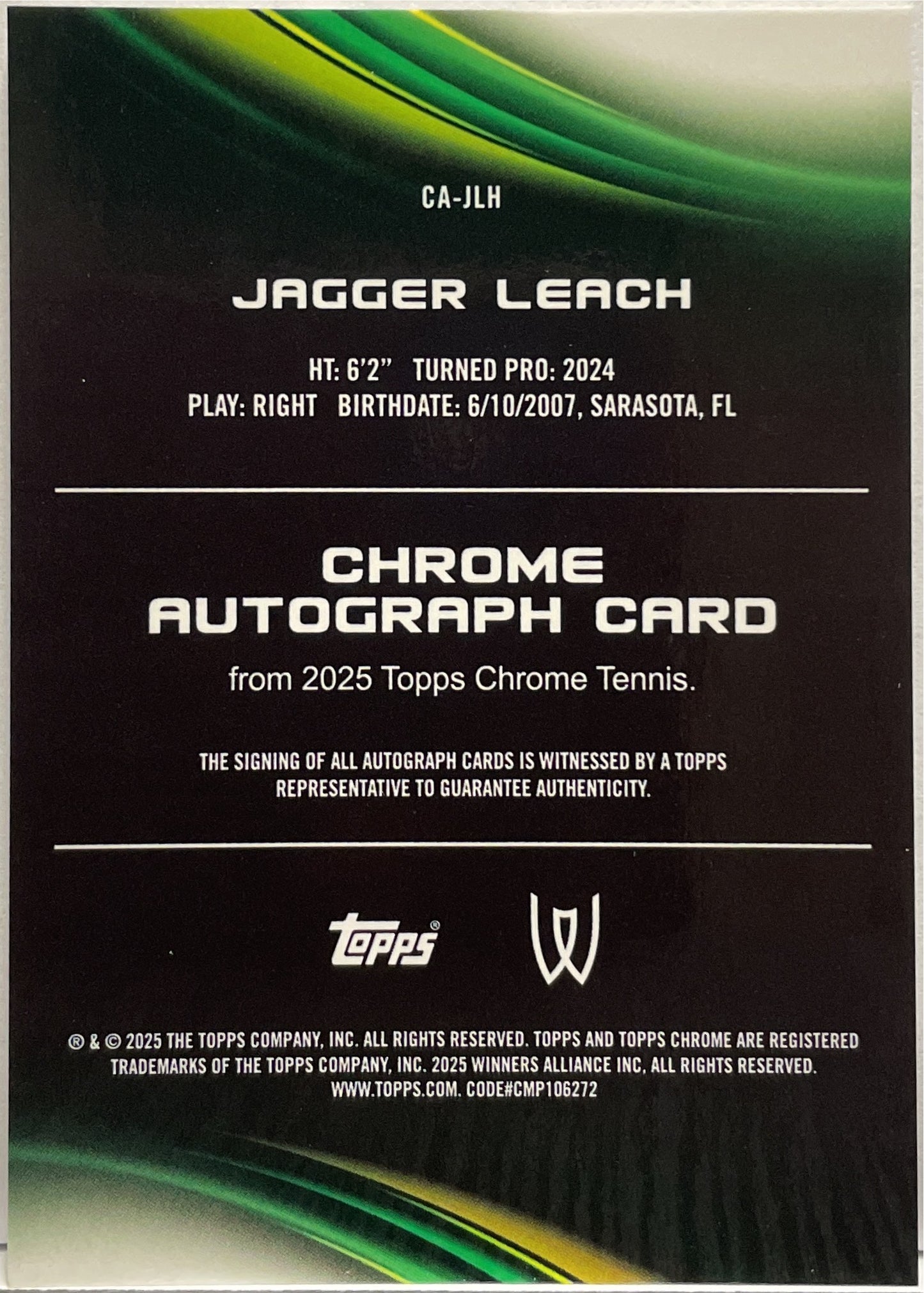 Jagger Leach Rookie Autograph Topps Chrome Tennis 2025