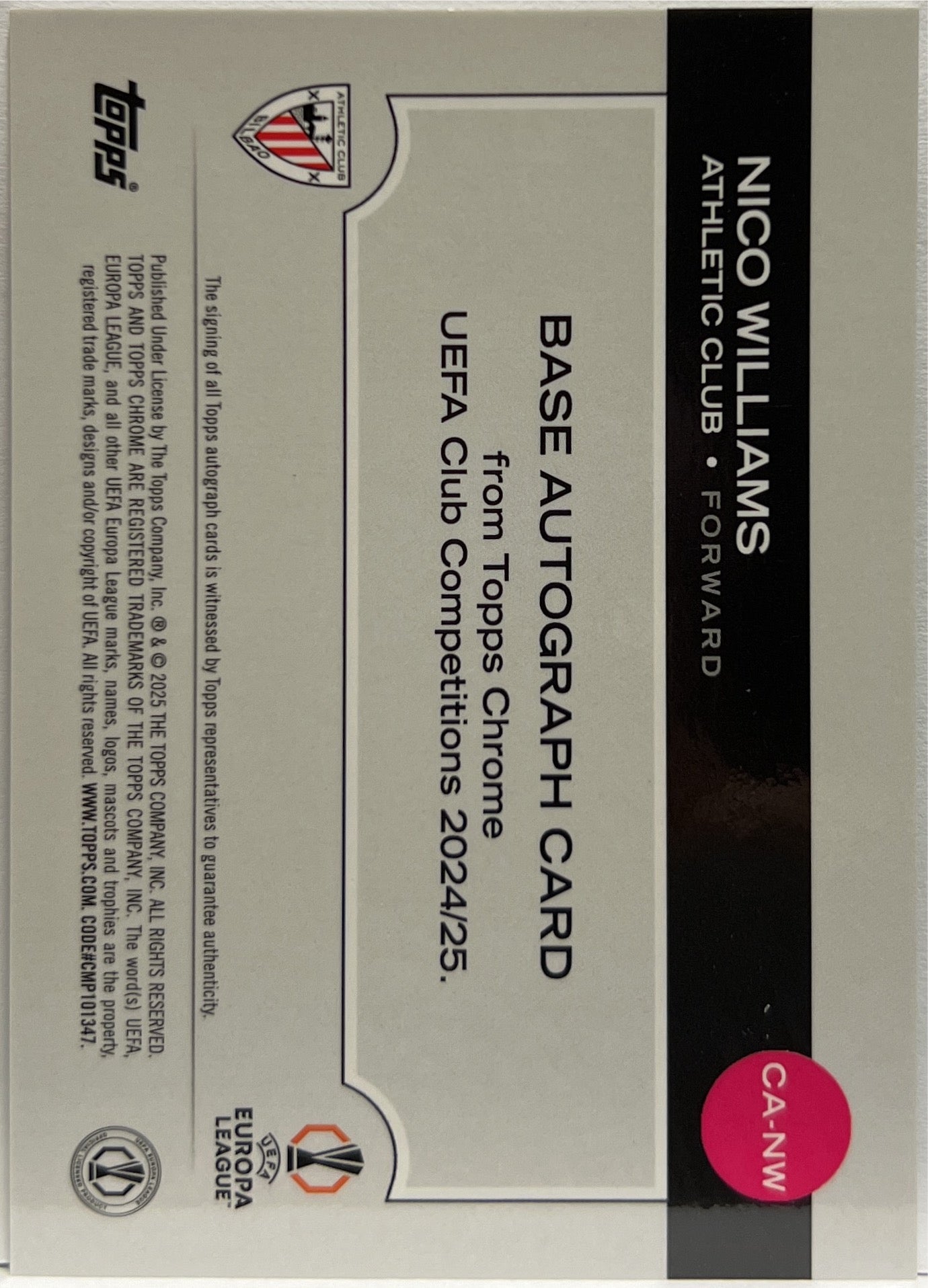 Nico Williams 2/99 Autograph Green Topps Chrome UCC 2024/25