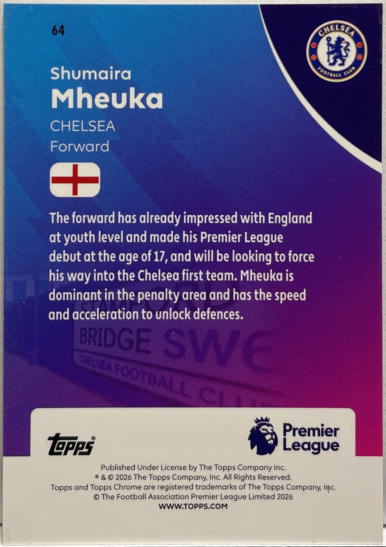 Shumaira Mheuka Rookie Topps Chrome Premier League EPL 2026