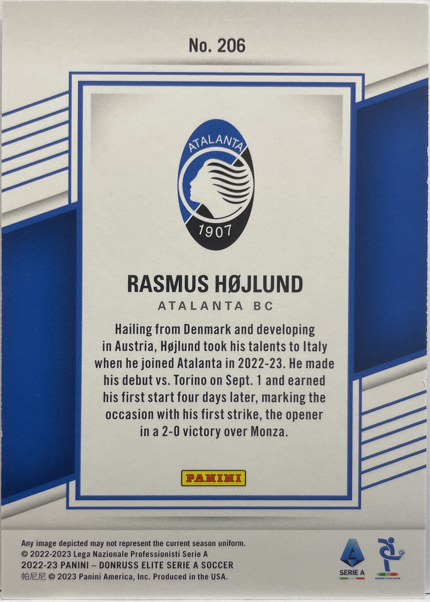 Rasmus Hojlund 5/5 Rookie Green Disco Donruss Elite Serie A 2022/23