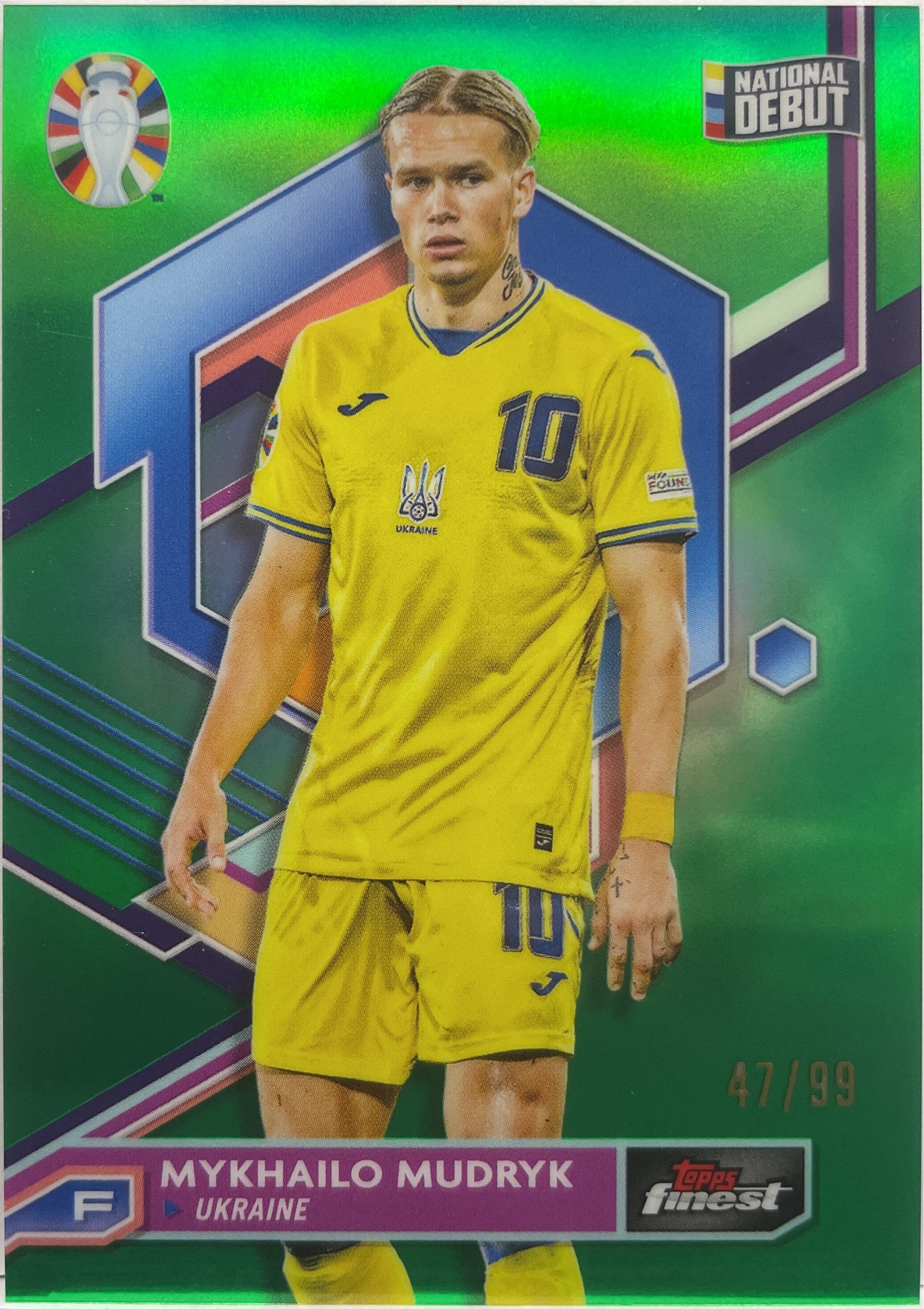 Mykhailo Mudryk 47/99 National Debut Green Topps Finest Road To Uefa Euro 2024