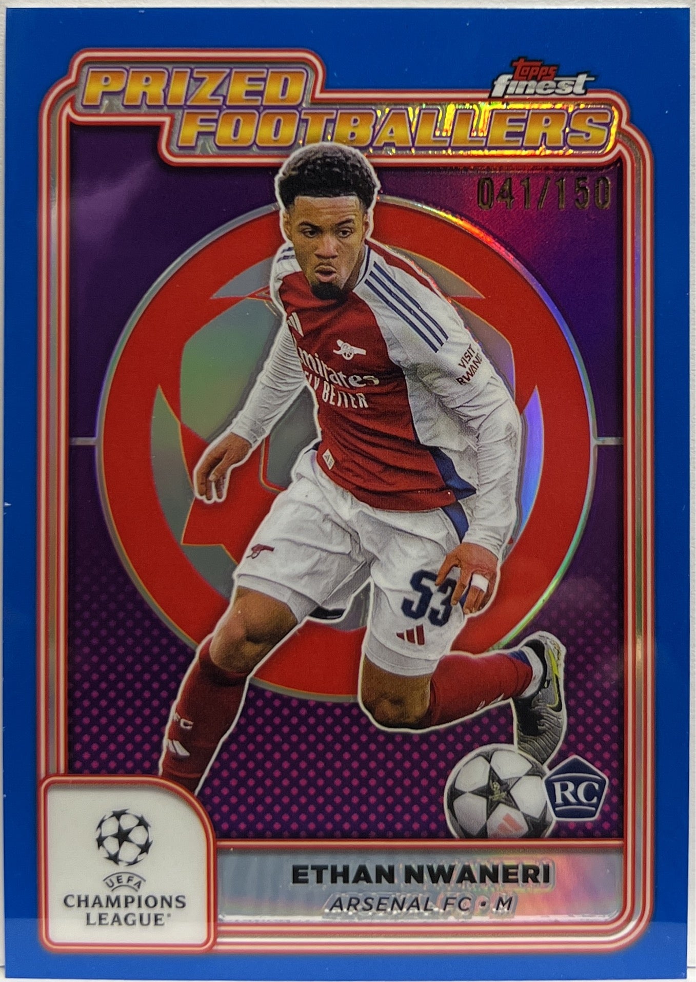 Ethan Nwaneri 41/150 Rookie Prized Footballers Blue Topps Finest UCC 2024/25