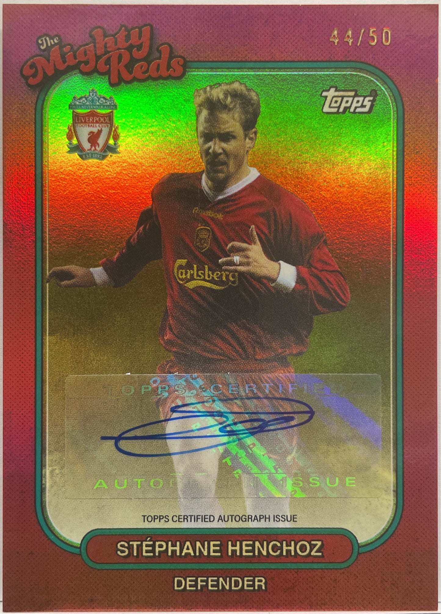 Stephane Henchoz 44/50 Autograph Gold Topps Liverpool Team Set 2022/23