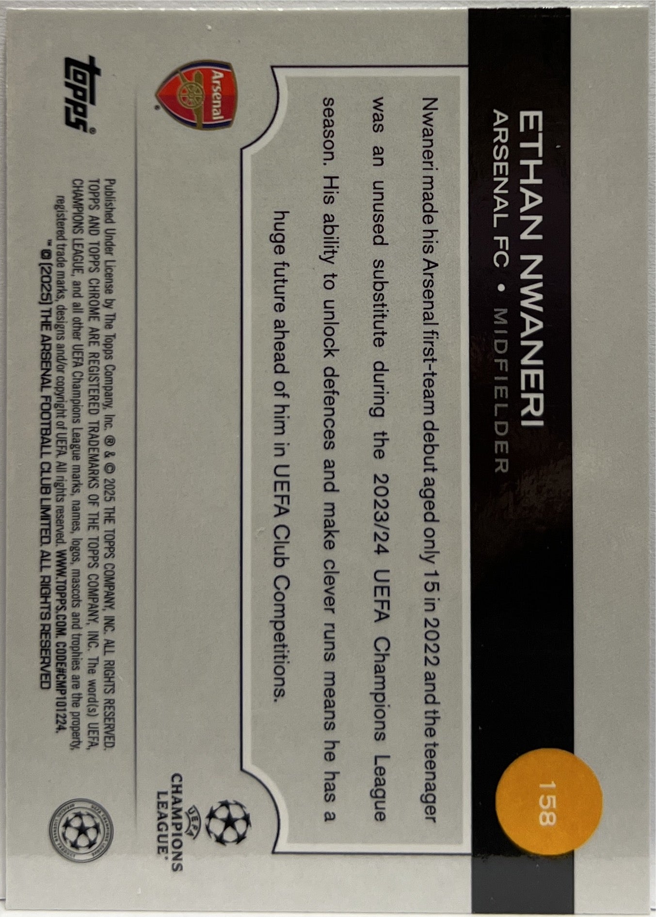 Ethan Nwaneri 98/299 Rookie Violet Topps Chrome UCC 2024/25